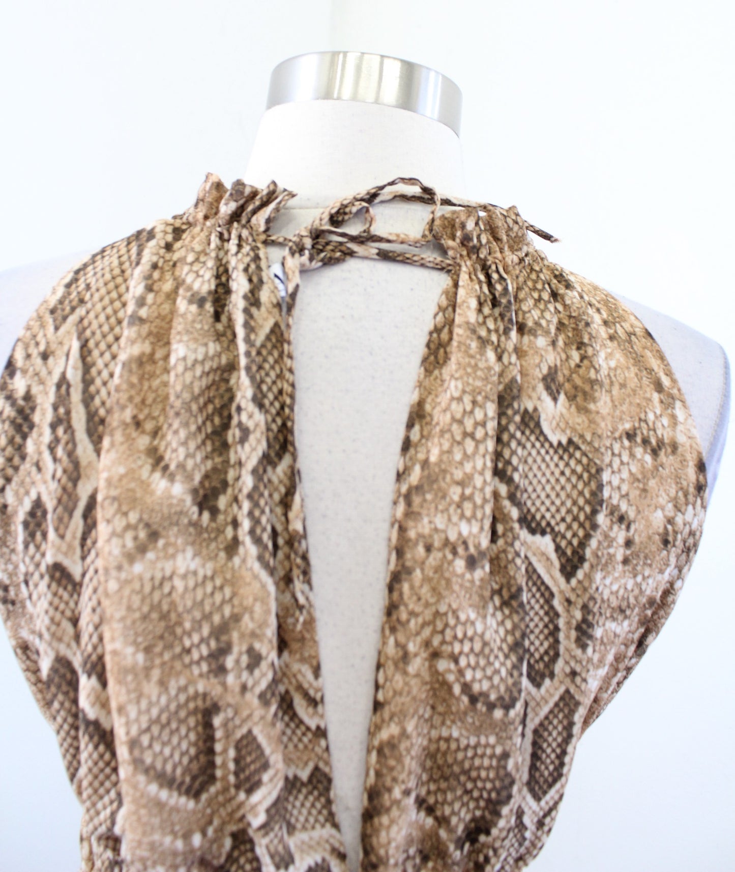 Zara Tan Snakeskin Print Smocked Halter Flounce Hem Midi Dress Sz XS Sleeveless