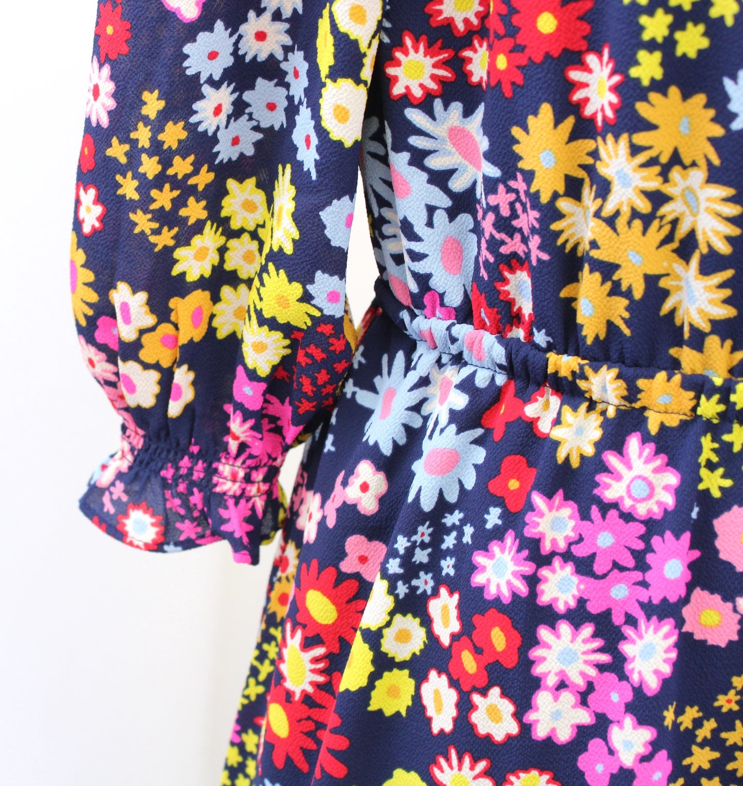 Talbots Blue Colorful Starburst Floral Print Smocked A Line Flare Dress Sz PM MP