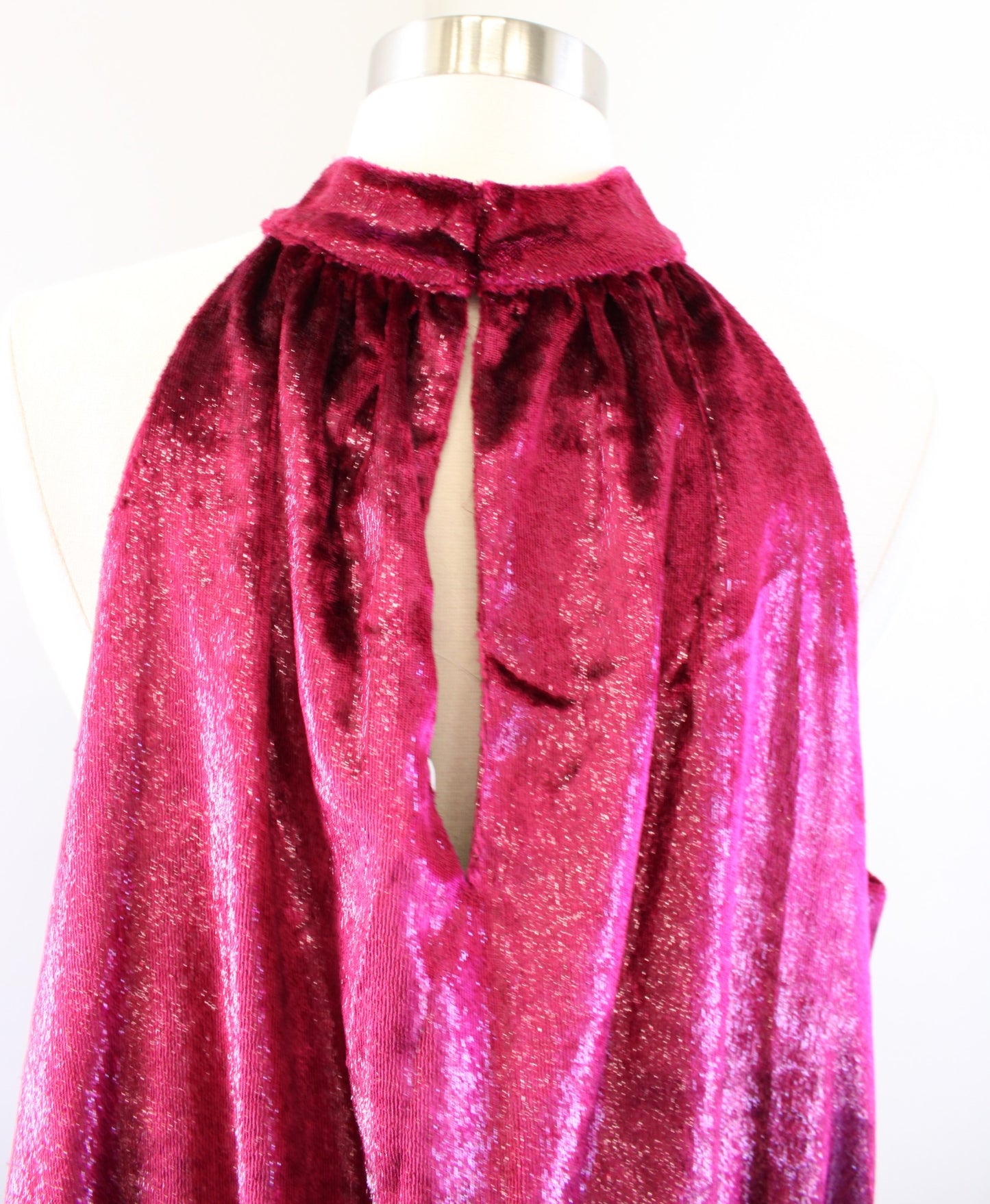 NWT Ramy Brook Ellin Metallic Textured Choker Collar Smocked Dress Size L Berry