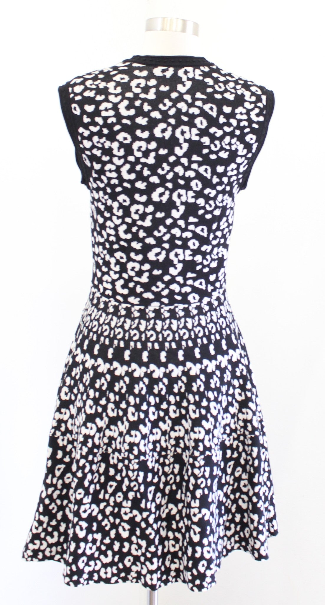 Rebecca Taylor Black White Structured Knit A Line Flared Leopard Print Dress M