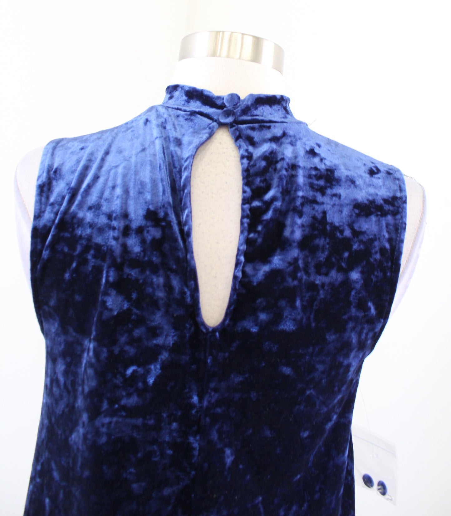 NWT Modcloth Blue Crushed Velvet Mock Neck Swing Dress Size M Sleeveless