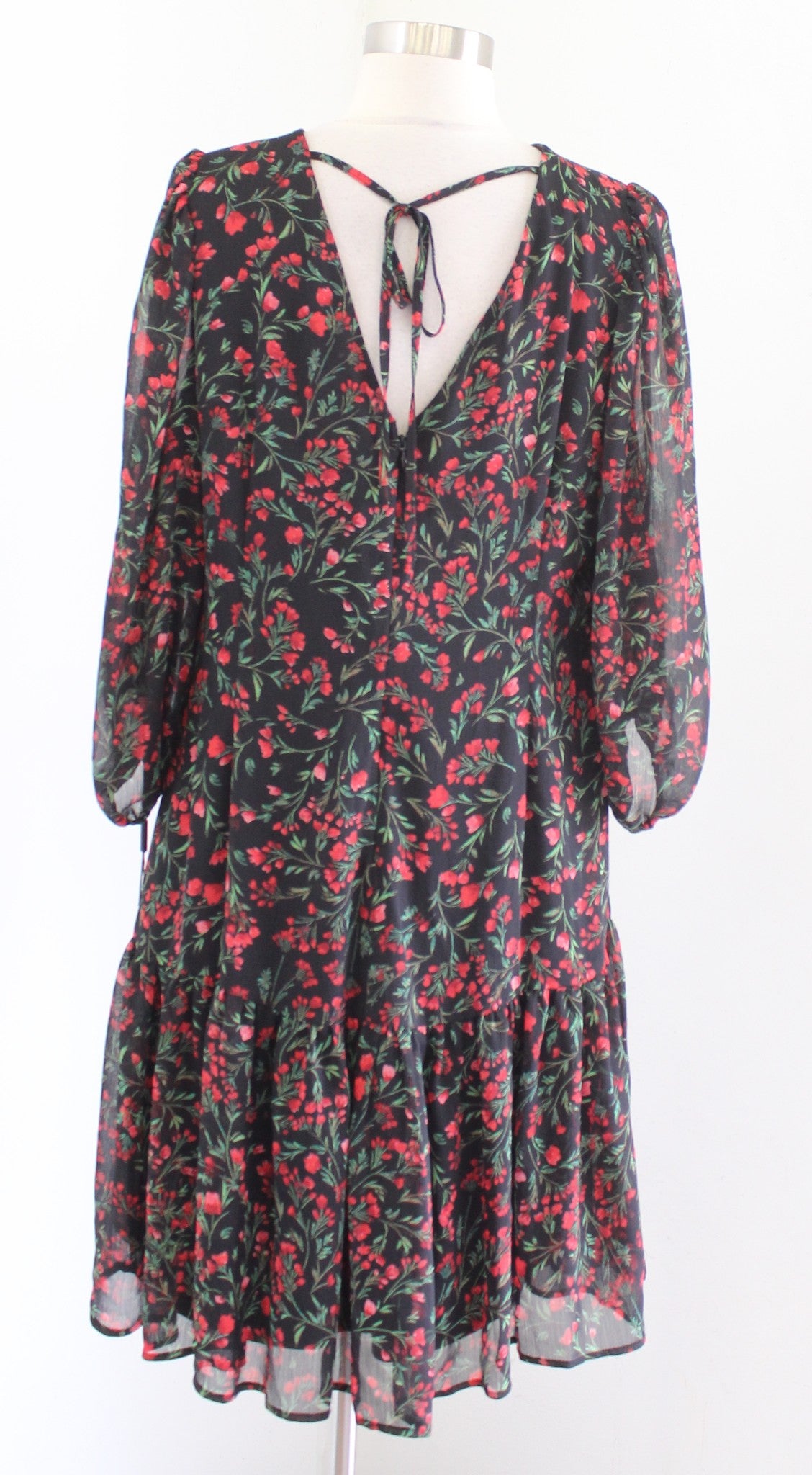 NWT Calvin Klein Black Red Floral Flounce Hem Casual Shift Dress Size 14 Green
