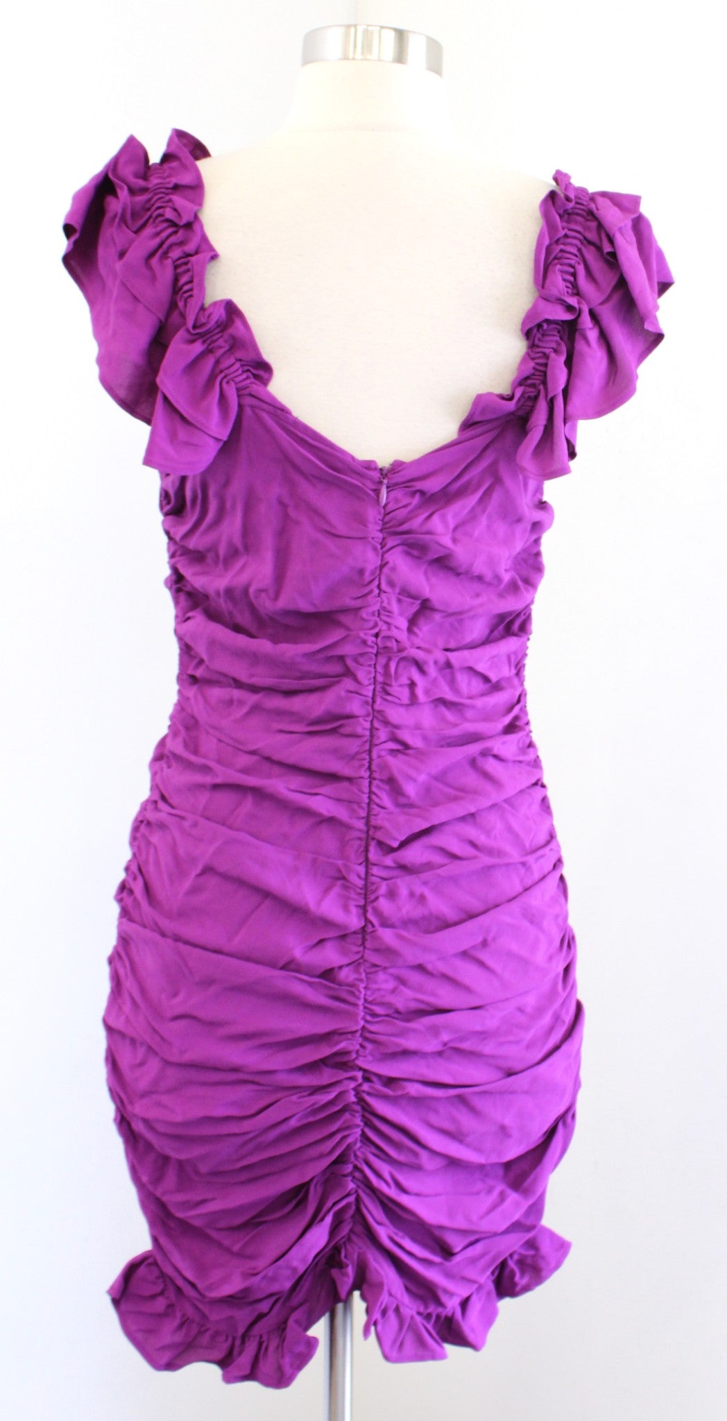 NWT Zara Purple Ruched Draped Ruffle Sleeve Mini Dress Size M Cocktail V Neck
