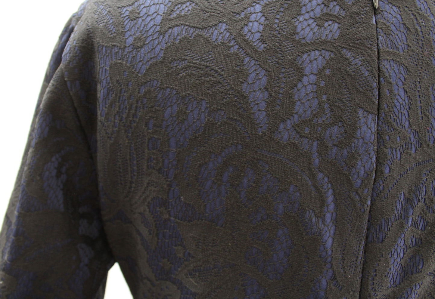 Kay Unger Navy Blue Black Lace Bow Accent Ruched Sheath Dress Size 8 Cocktail