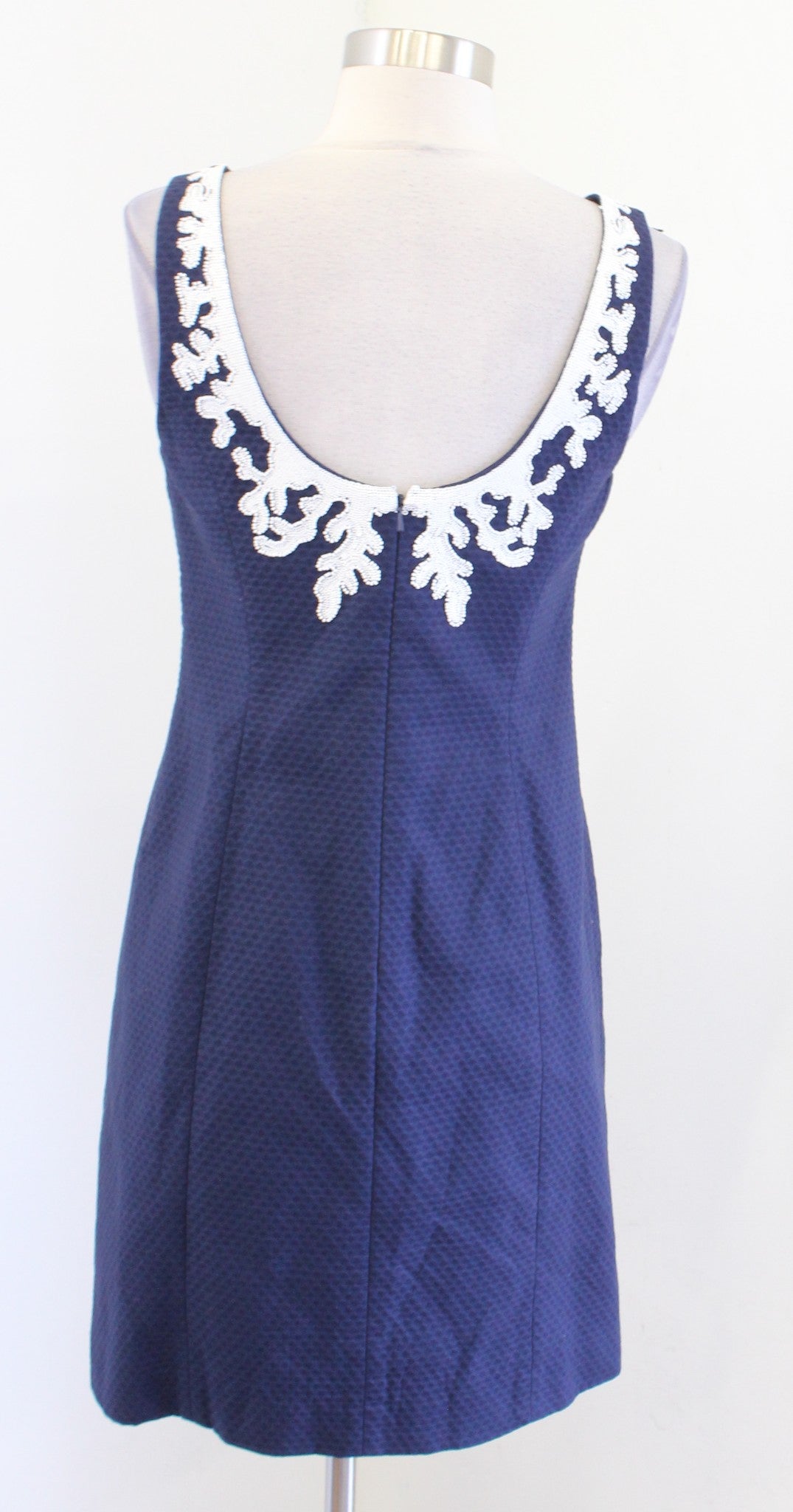 Lilly Pulitzer Gabby True Navy Coral Sequin Embellished Dress Size 0 Blue White