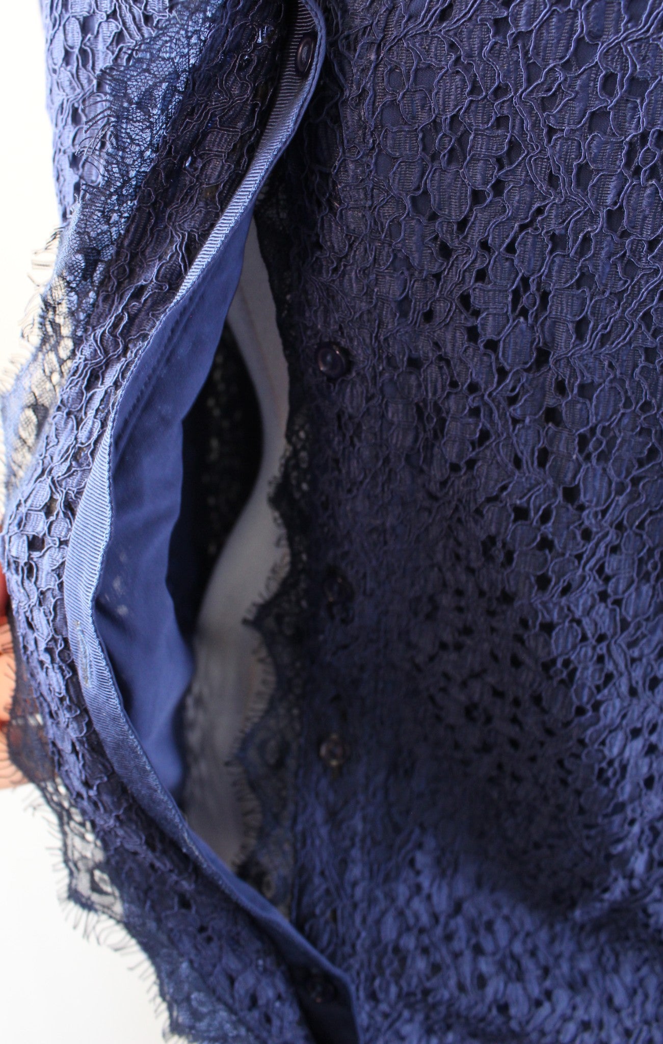 NWT 41 Hawthorn Stitch Fix Navy Blue Lace V Neck Button Front Blouse Shirt Sz S long sleeve