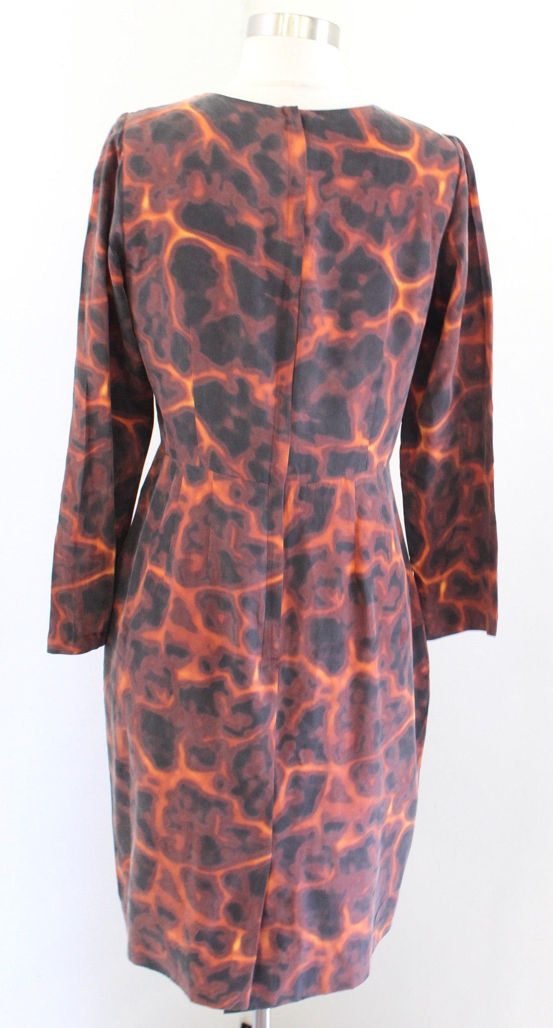 Rachel Roy Collection Lava Magma Print Silk Sheath Dress Size 8 Red Orange