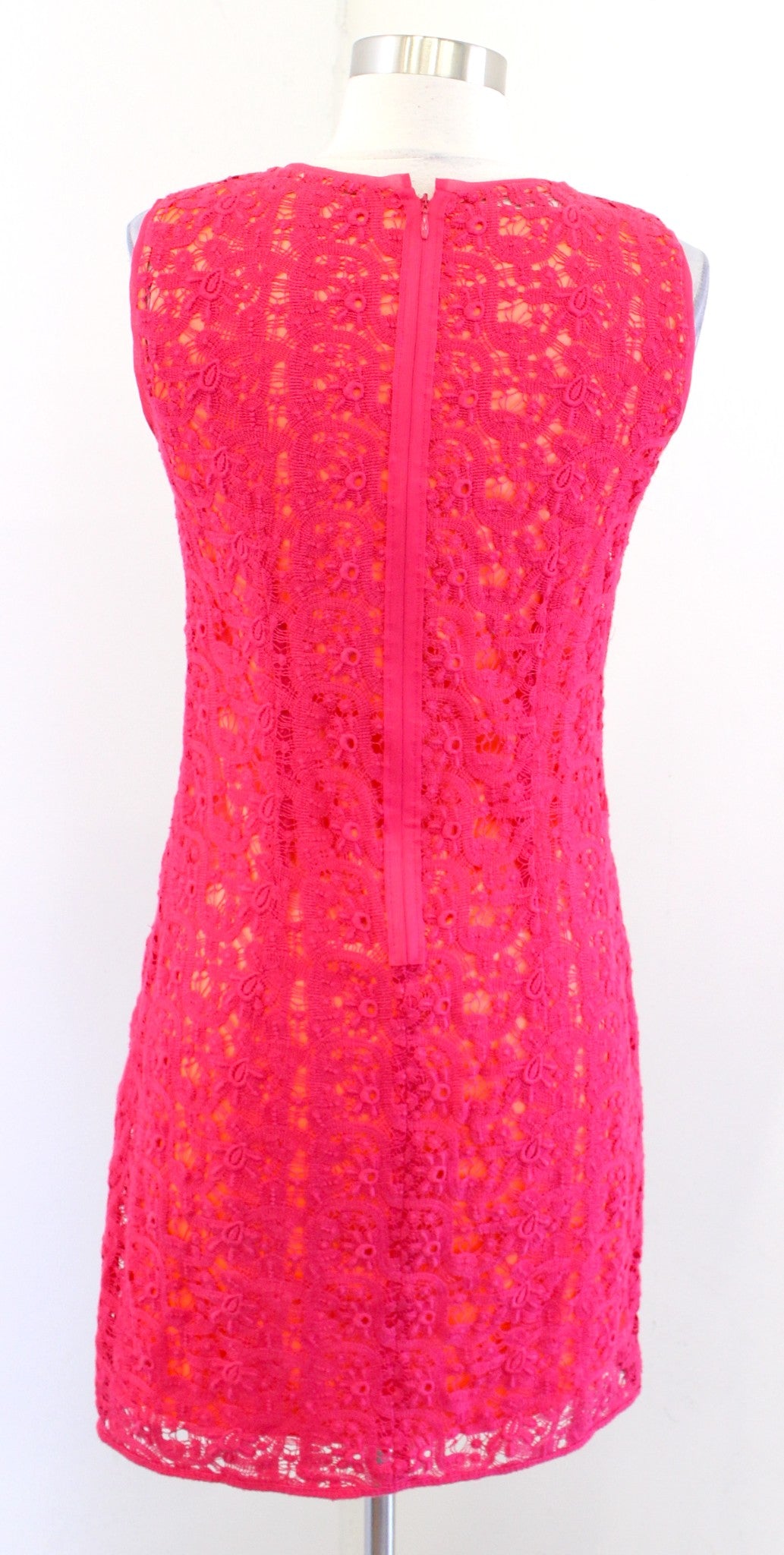 Elie Tahari Womens Pink Neon Orange Crochet Lace Sheath Dress Size 0 Sleeveless