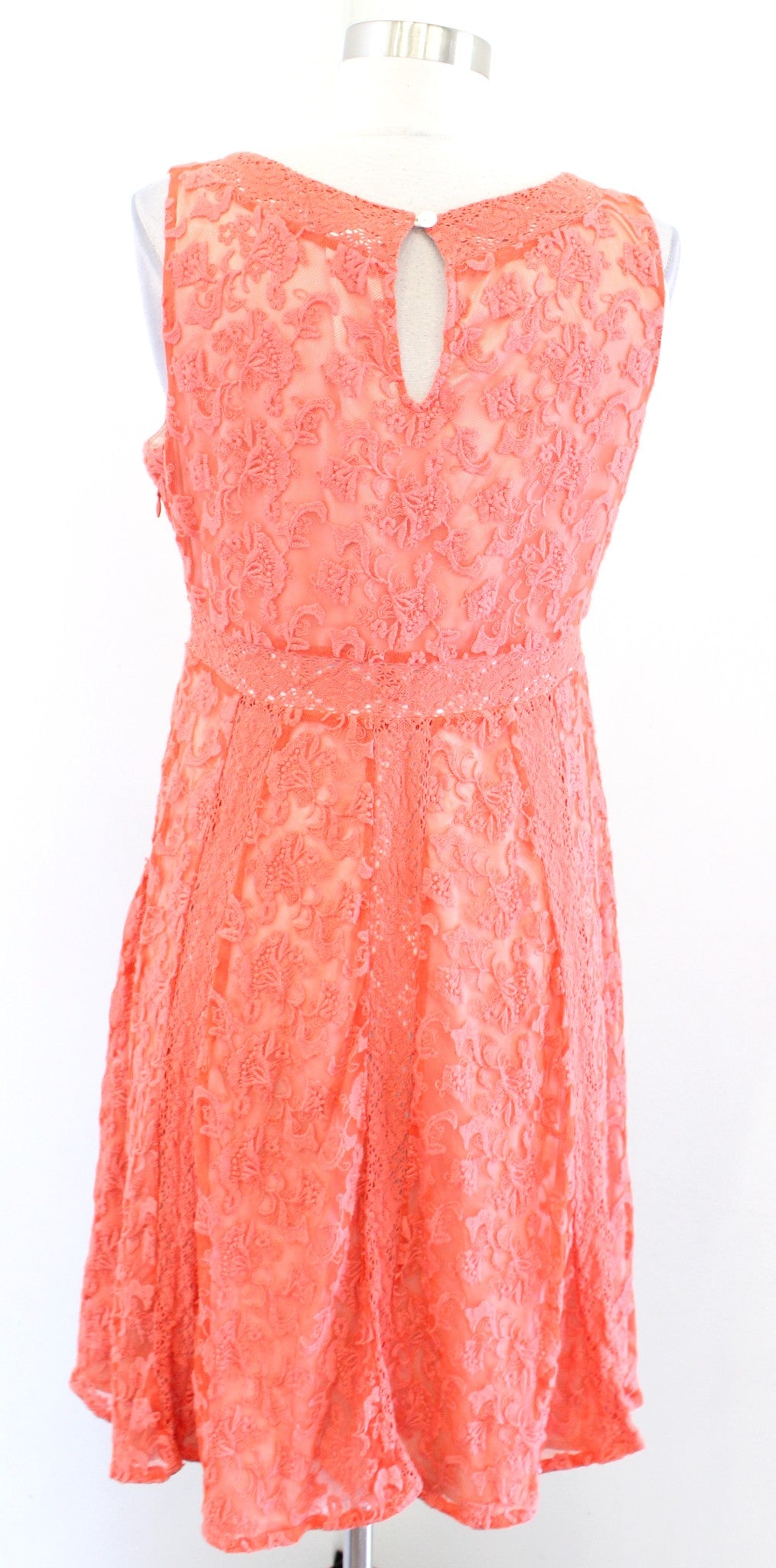 Sundance Catalog Emma Orange Floral Embroidered Mesh Lace Dress Size 8 Flared