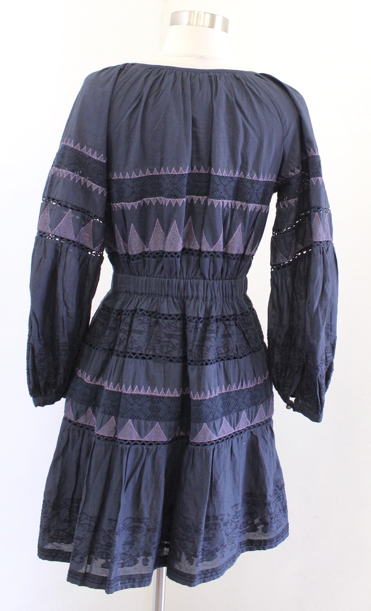 by Anthropologie Skye Embroidered A Line Fit and Flare Mini Dress Size XS Blue