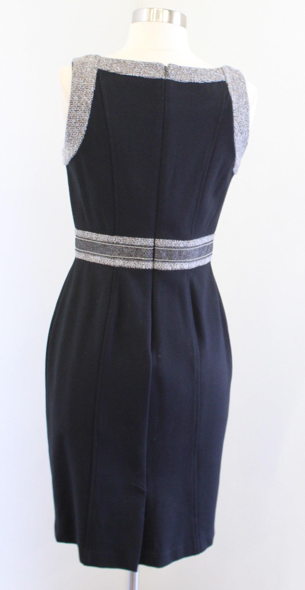 White House Black Market Black Ponte Knit Tweed Trim Sheath Dress Size 2 Career