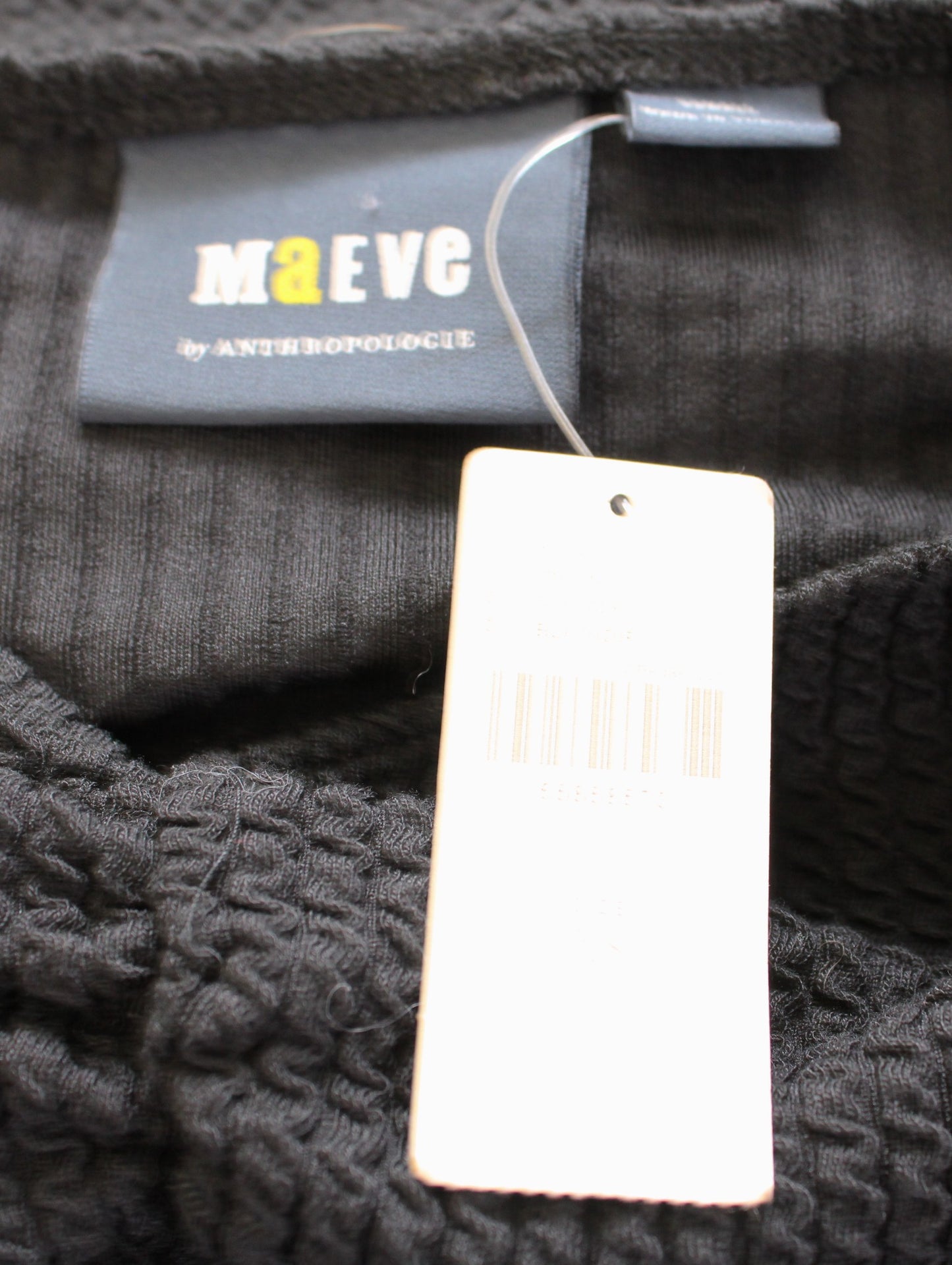 NWT Maeve Anthropologie Black Textured Knit V Neck Ruched Cropped Top Blouse XS