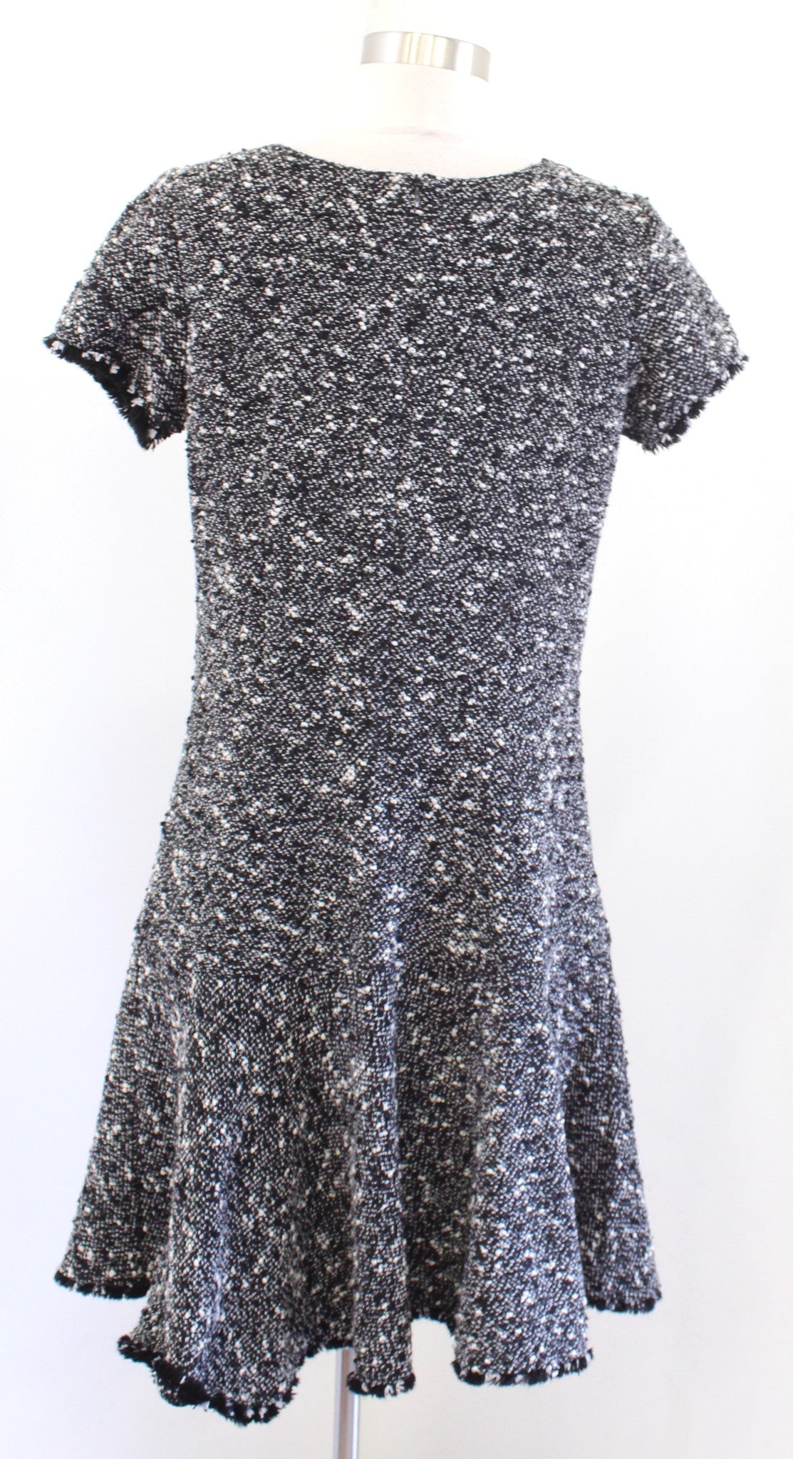Sara Campbell Black White Boucle Tweed A Line Flounce Hem Dress Sz 8 Wool Fringe