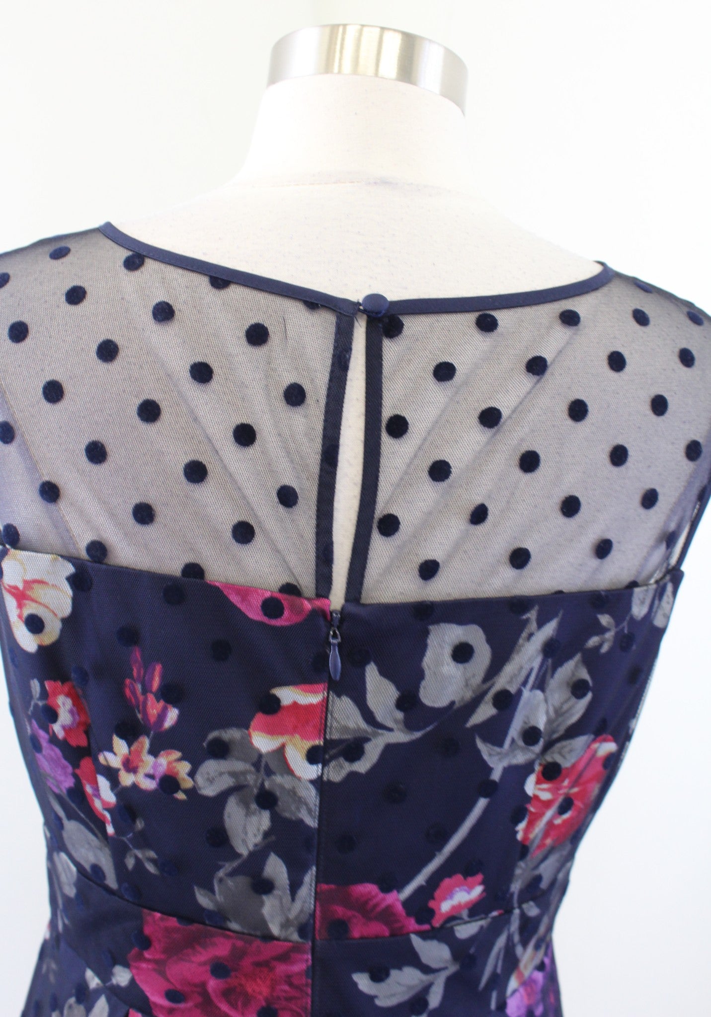 Eliza J Navy Mesh Lace Polka Dot Floral Fit and Flare Party Cocktail Dress Sz 8