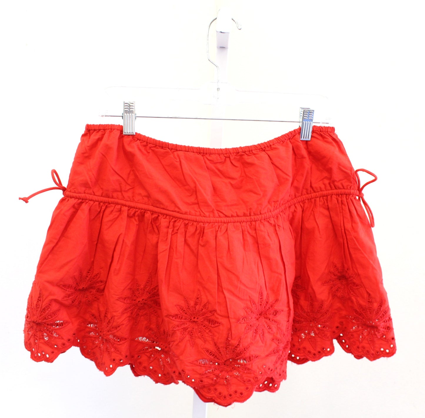 NWT Free People Wildest Dreams Embroidered Eyelet Mini Skirt Fiery Red Size L
