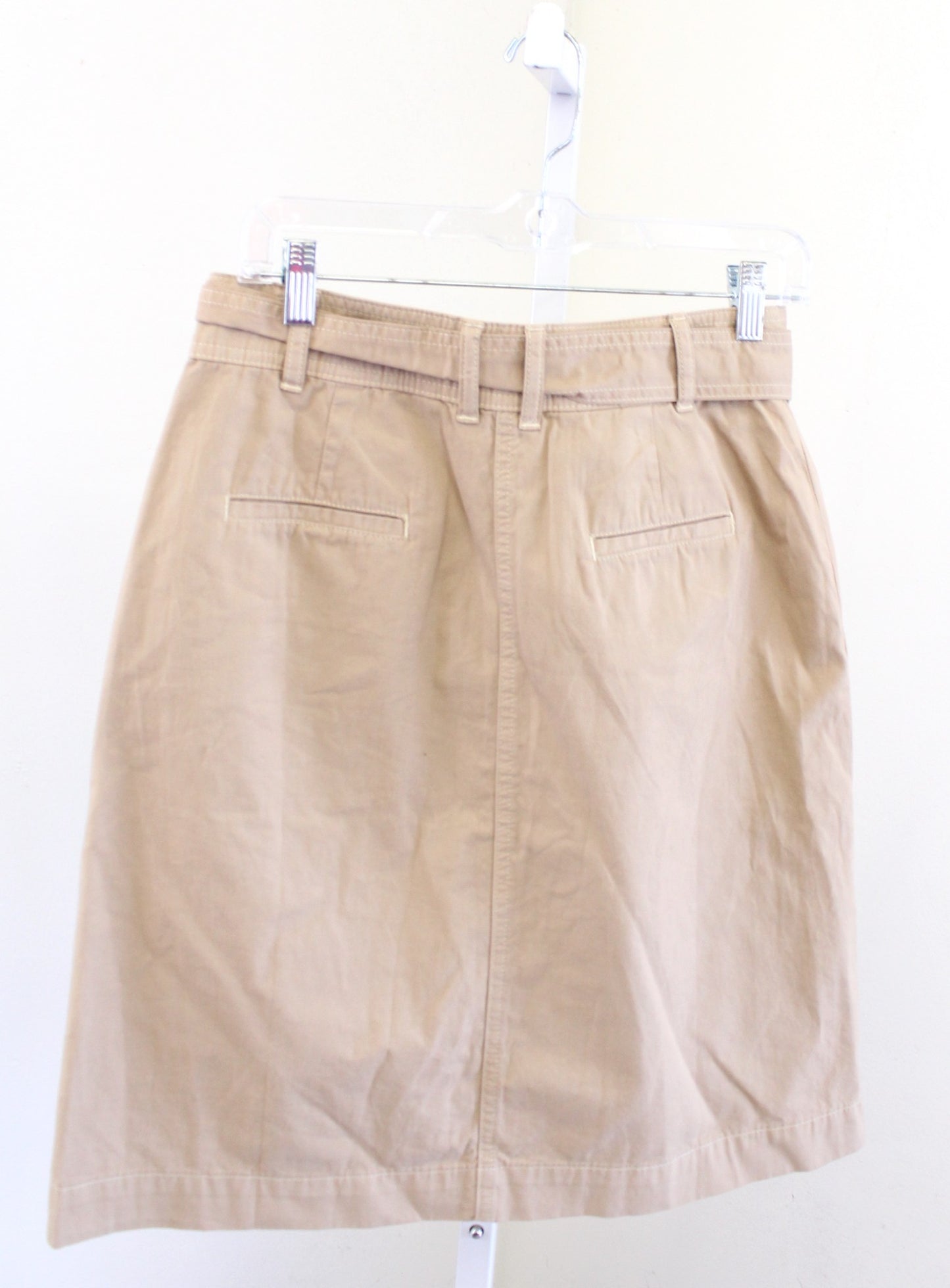 NWT J Crew Khaki Button Front Chino Skirt with Removable Belt Tie Waist Size 6