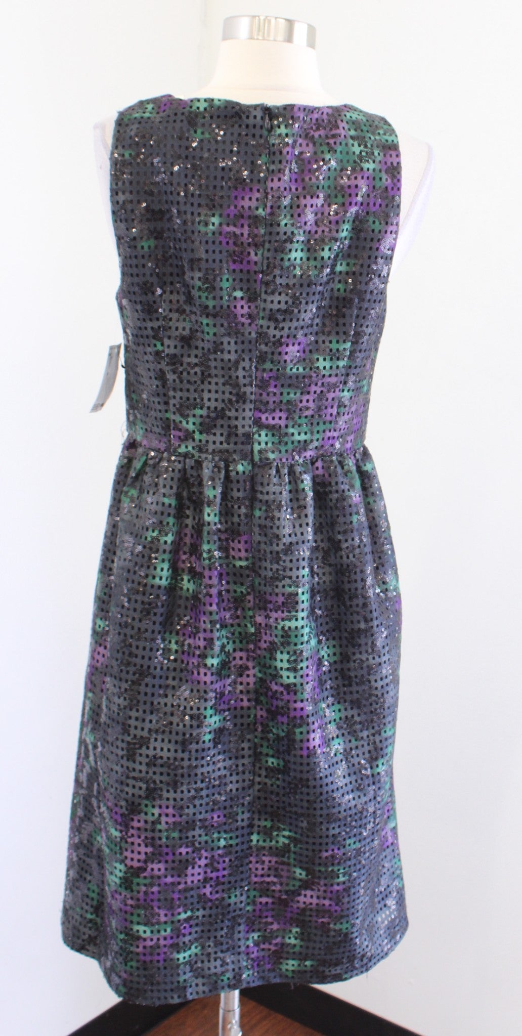 NWT Trina Turk Petunia Black Green Purple Eyelet Sequin Sheath Dress Size 6