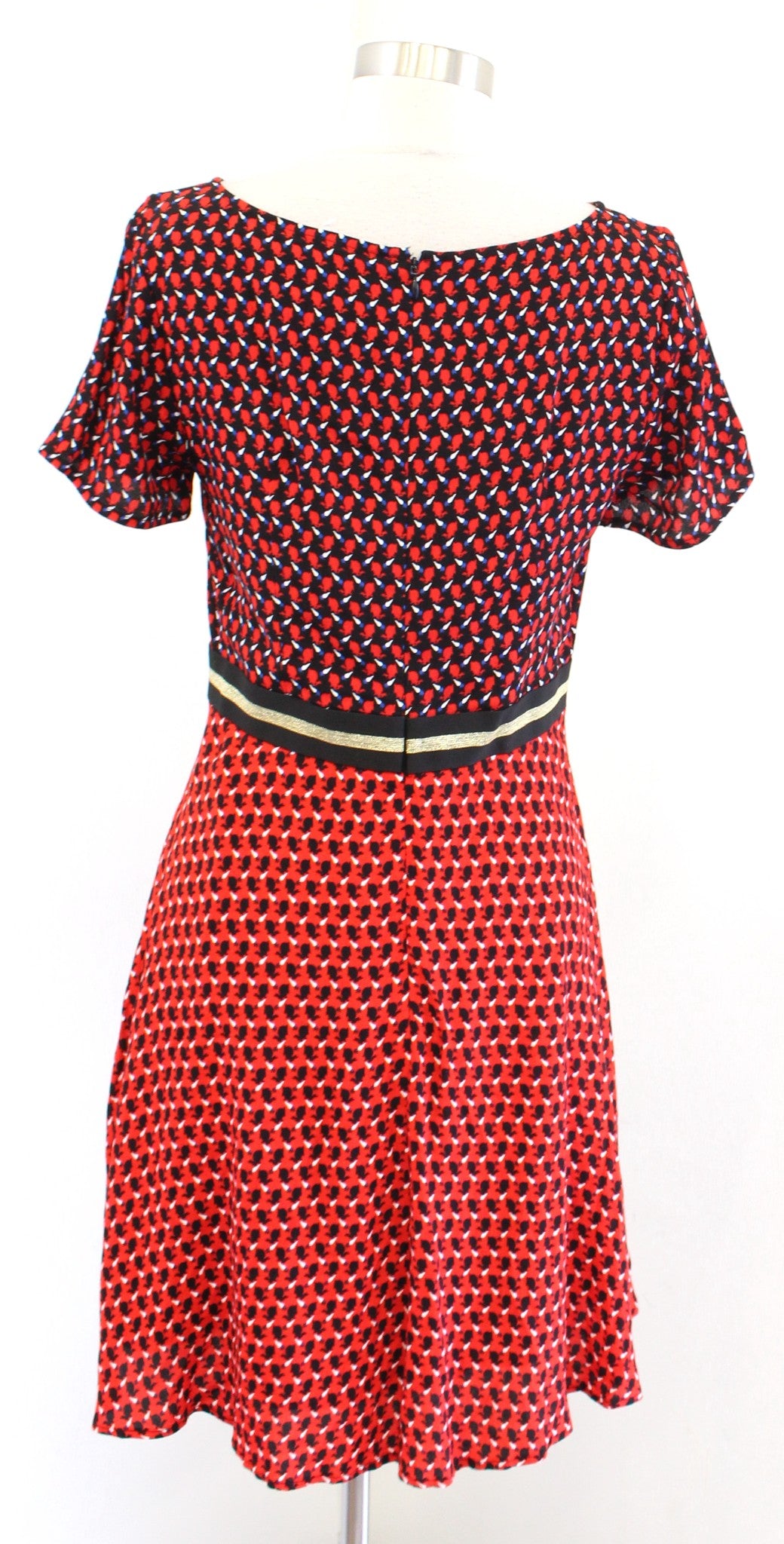 Maeve Anthropologie Amici Red Color Block Rabbit Animal Print A Line Dress Sz 6