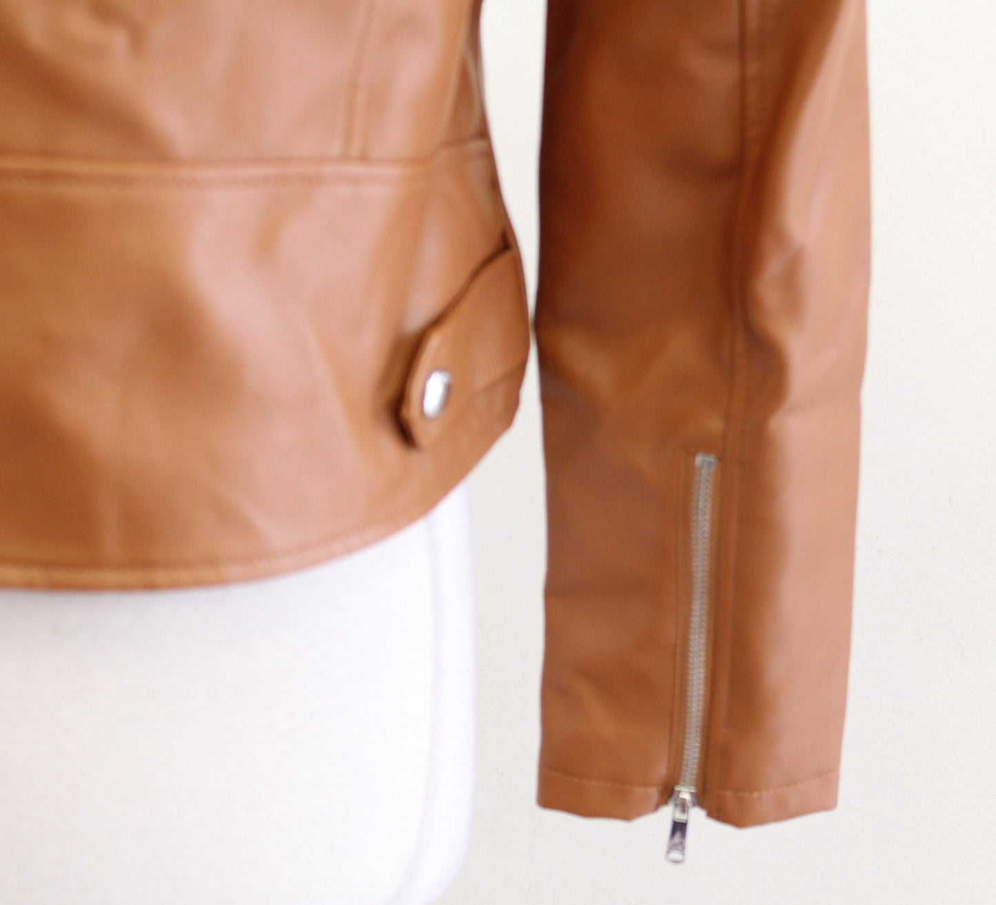 Sam Edelman Caramel Brown Faux Leather Vegan Moto Jacket Size M Zip Front