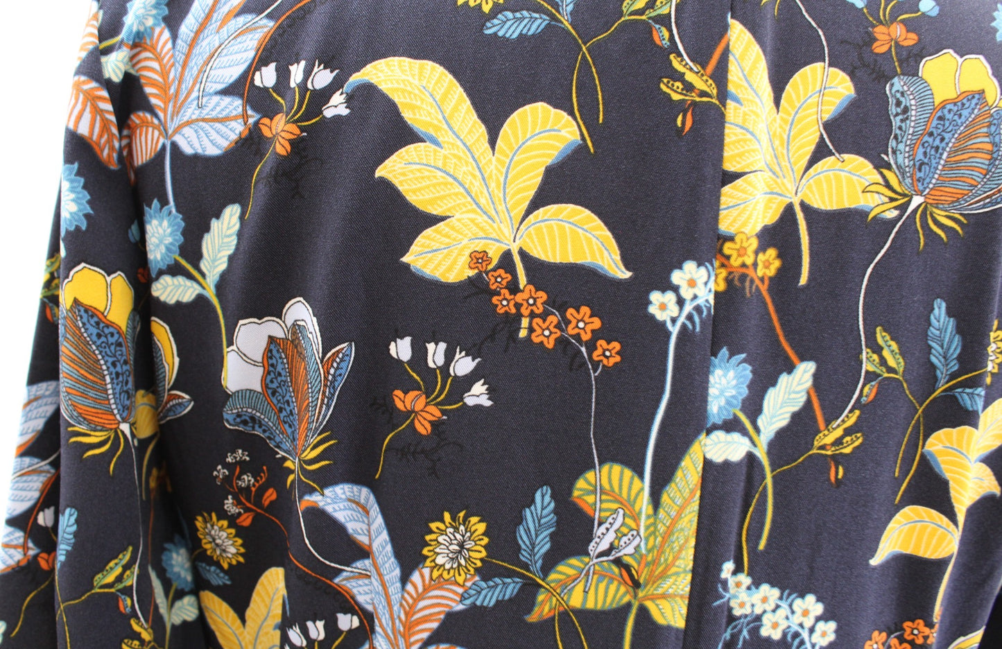 NWT Ann Taylor Loft Navy Blue Floral Ruffle Tie Neck Dress Size 2 A Line Yellow