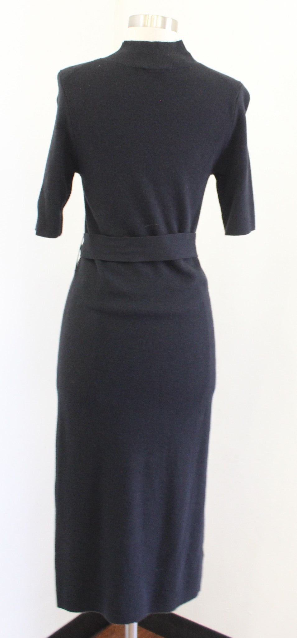 NWT Ann Taylor Black Mock Neck Tie Waist Sweater Dress Size S Midi Fitted
