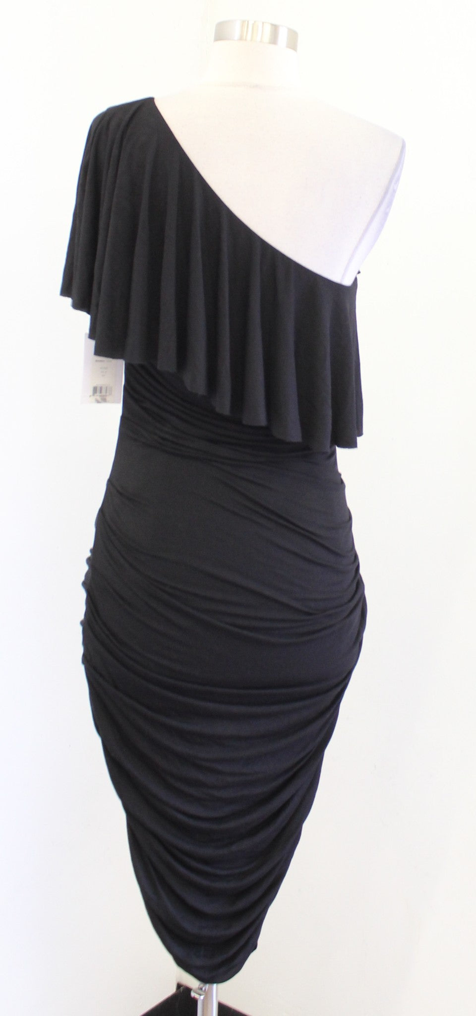 NWT Bailey 44 Anthropologie Black One Shoulder Ruffle Ruched Barbados Dress Sz M