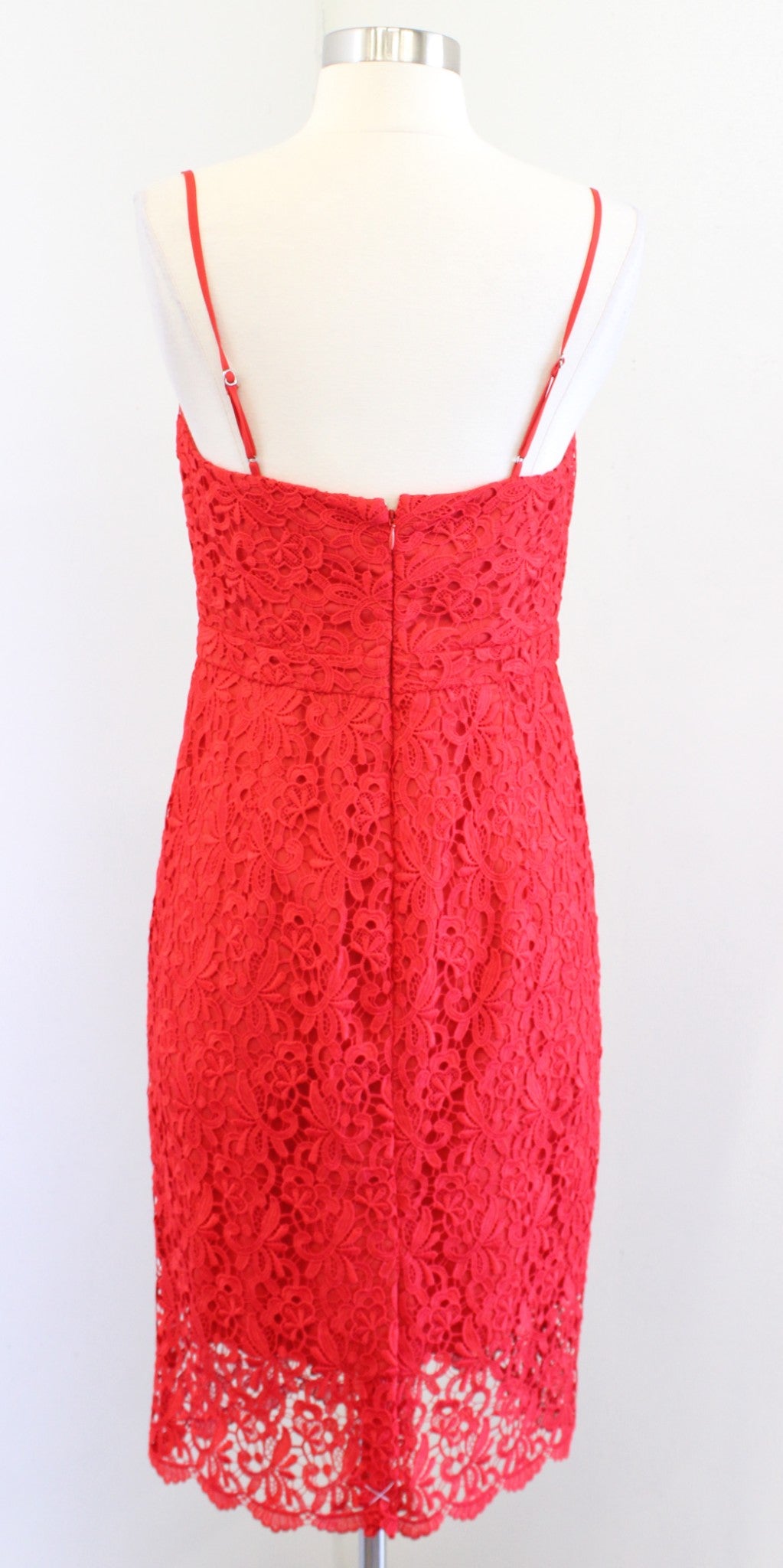 NWT J Crew Red Guipure Lace Scalloped Trim Dress size 2 Cocktail Party Sheath