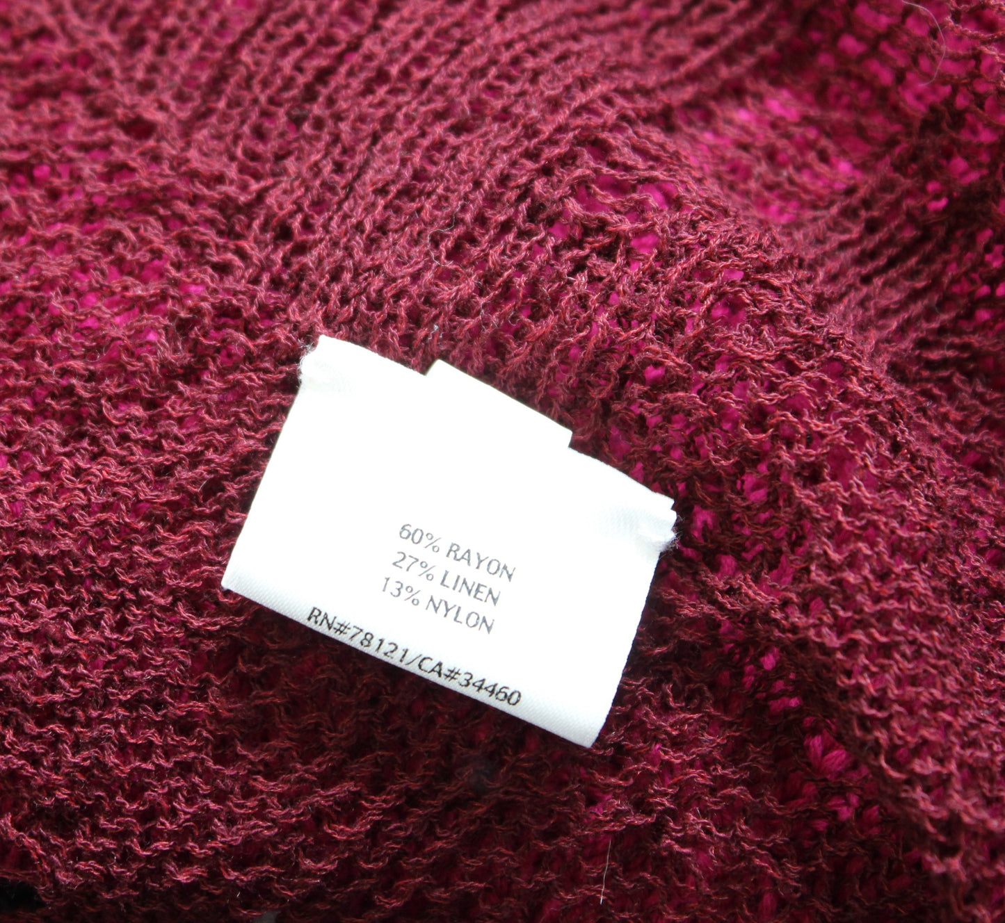 Eileen Fisher Maroon Lace Fishnet Style Waterfall Hi Lo Cardigan Sweater Linen S