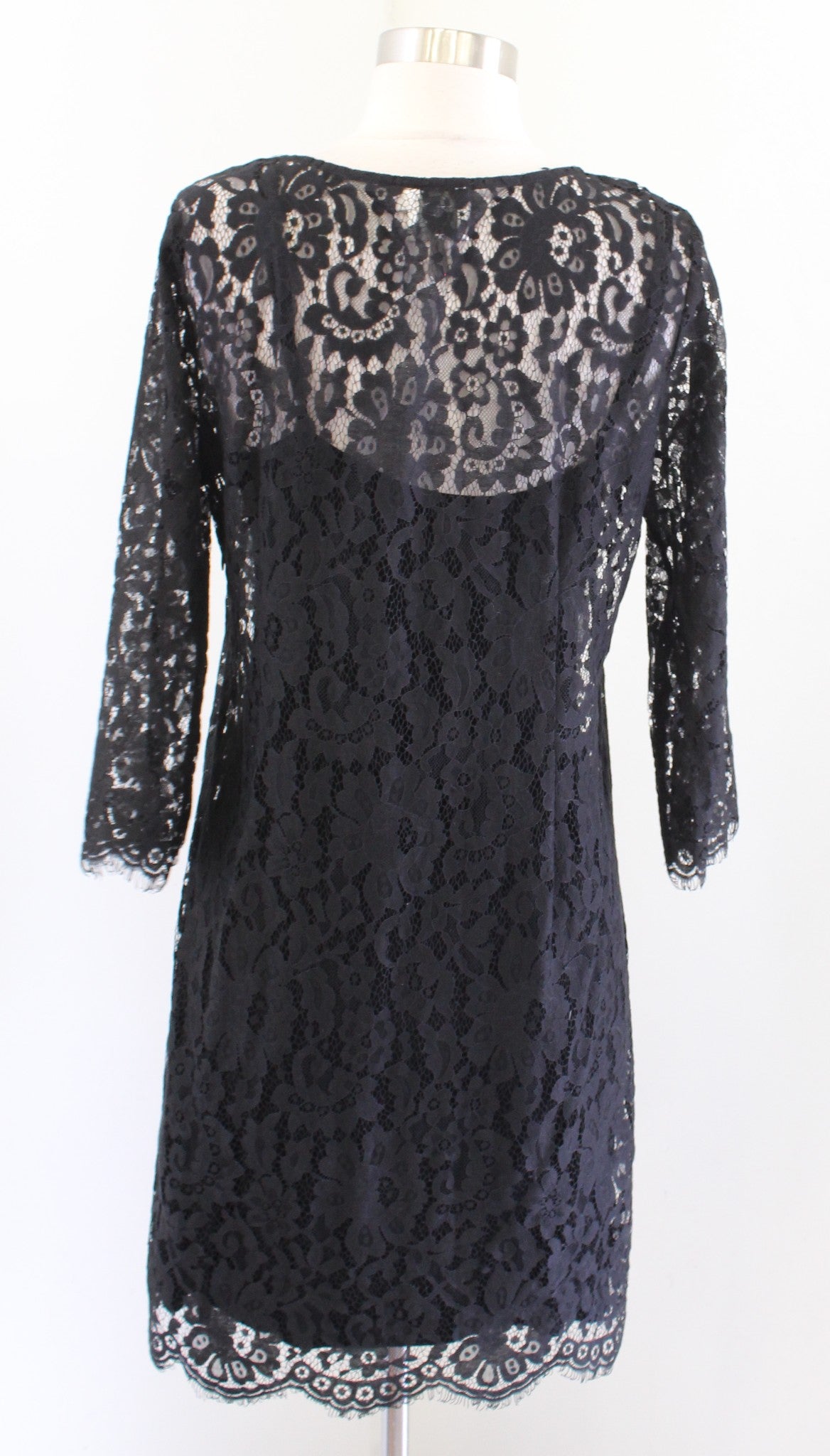 HD in Paris Anthropologie Black 3/4 Sleeve Lace Shift Mini Dress Size M