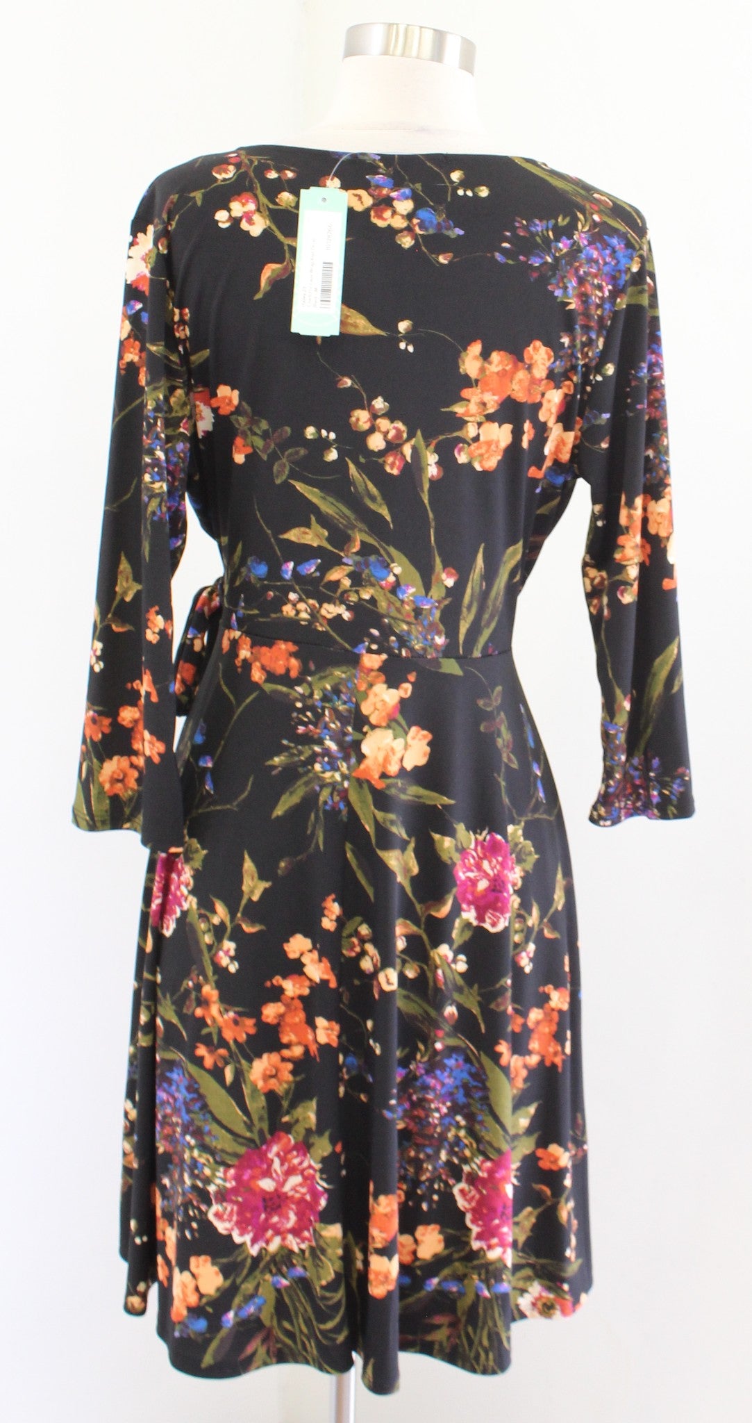 NWT Hailey 23 Stitch Fix Black Garden Floral 3/4 Sleeve Jersey Faux Wrap Dress M