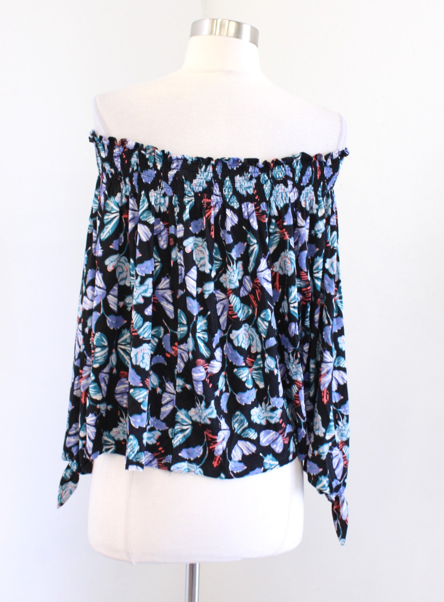 We the Free Free People Lexington Floral Off the Shoulder Top Blouse Sz S Black