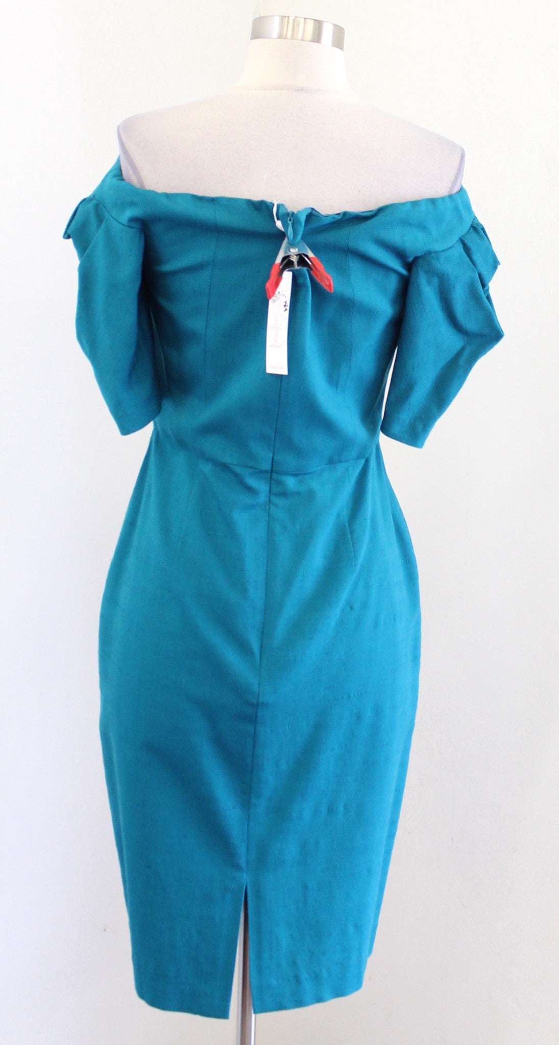 NWT Trina Turk Teal Blue Off the Shoulder Textured Witty Sheath Dress Size 2