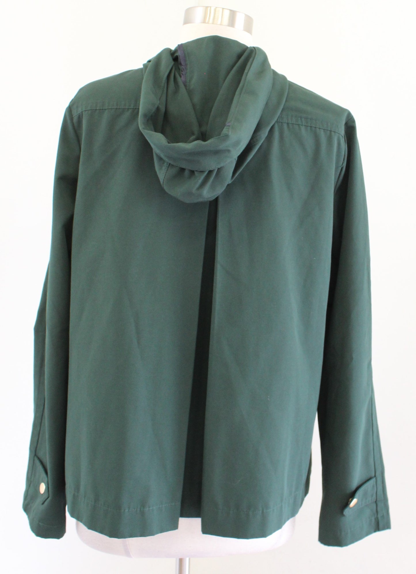 Ann Taylor Loft Forest Green Modern Raincoat Zip Front Hooded Jacket Size S Gold