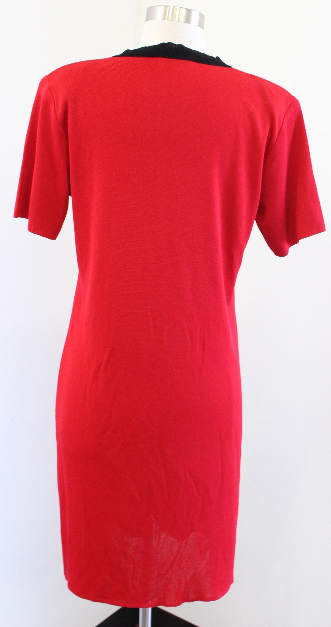 Exclusively Misook Red Black Trimmed Square Neck Knit Dress Short Sleeve PS SP