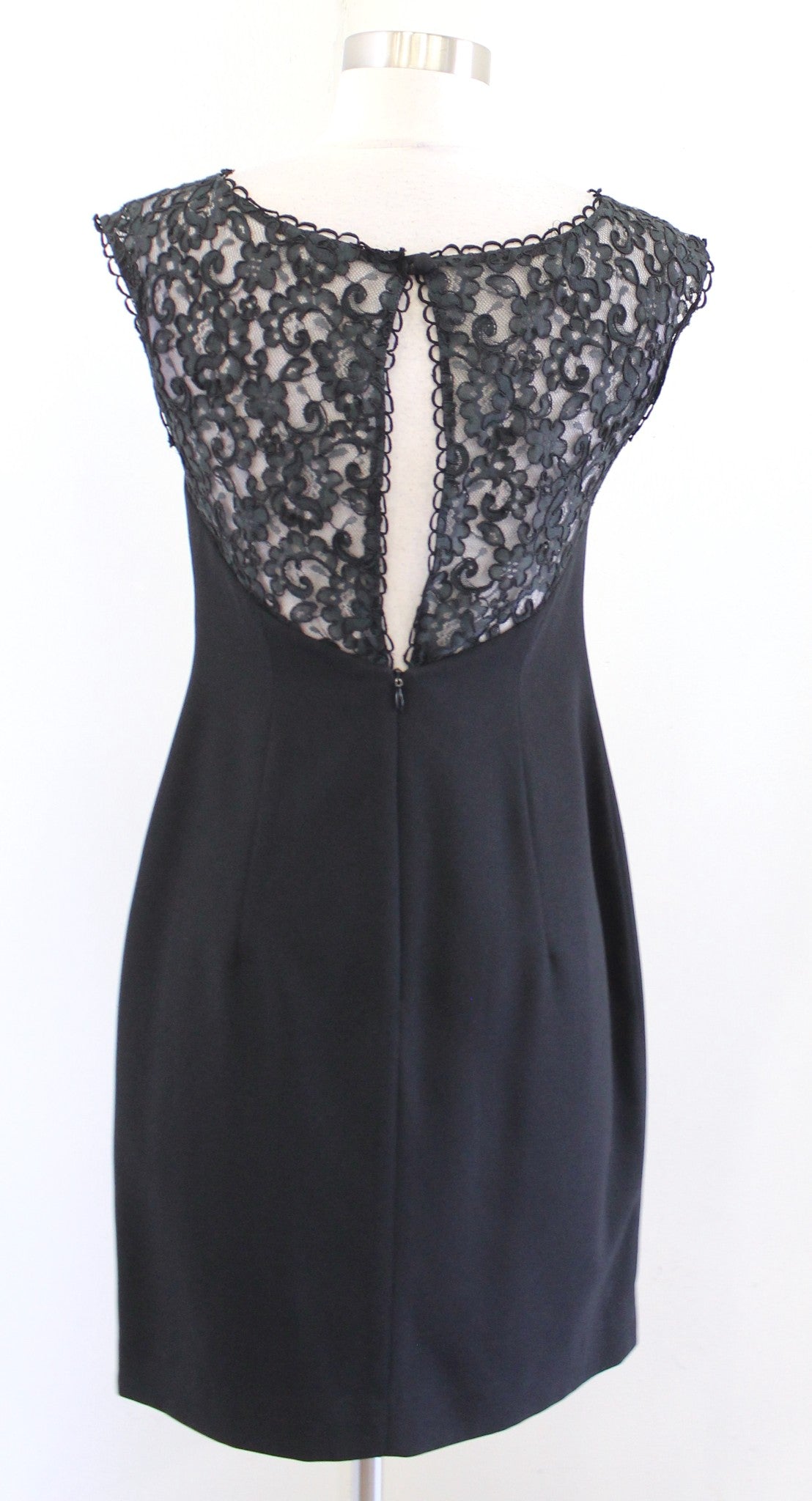 Vtg 90s Laundry Black Open Back Lace Trim Mini Dress Size 4 Cocktail Sweetheart