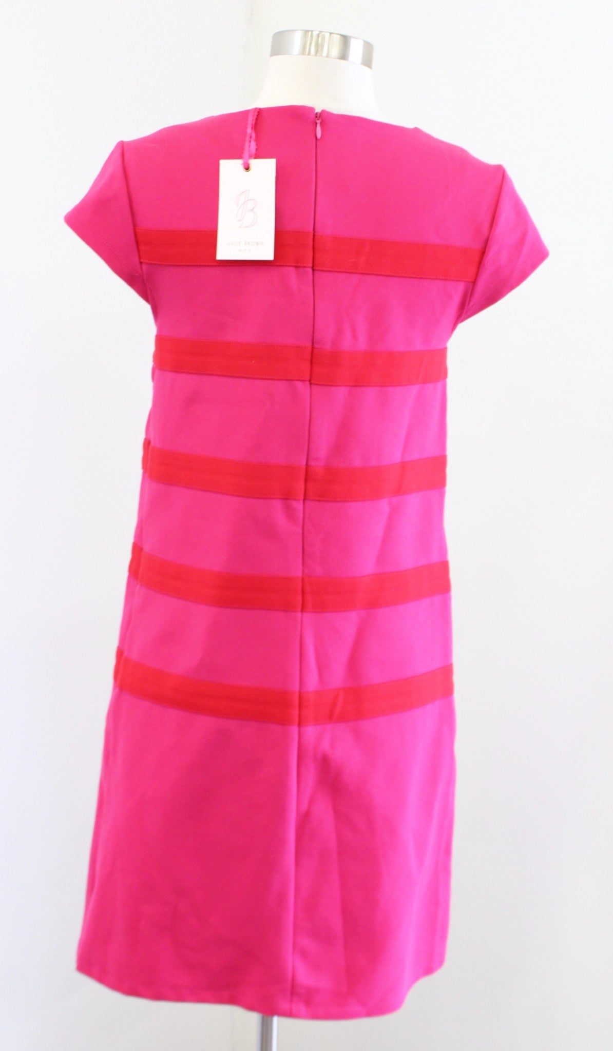 NWT Julie Brown NYC Pink Red Bow Striped Cap Sleeve Shift Dress Size S Holiday