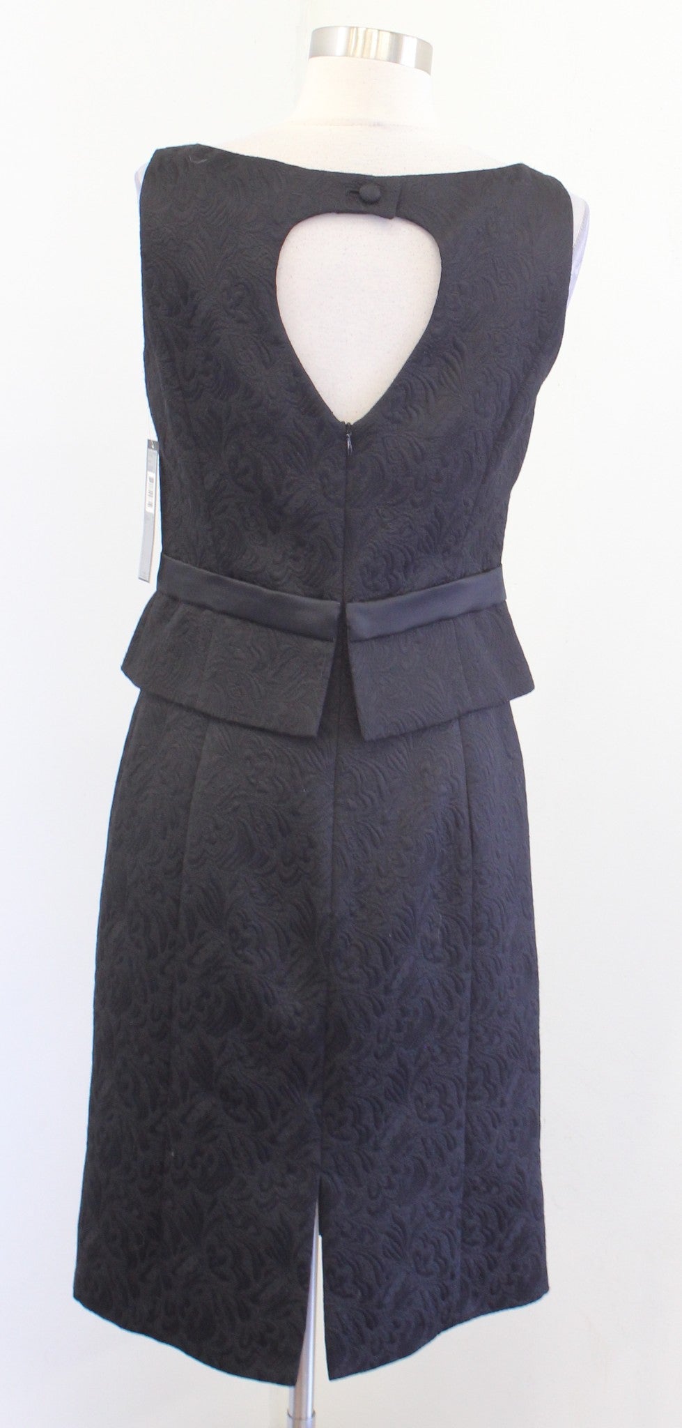 NWT Tahari ASL Levine Black Embossed Bow Peplum Sheath Dress Size 4 Cocktail