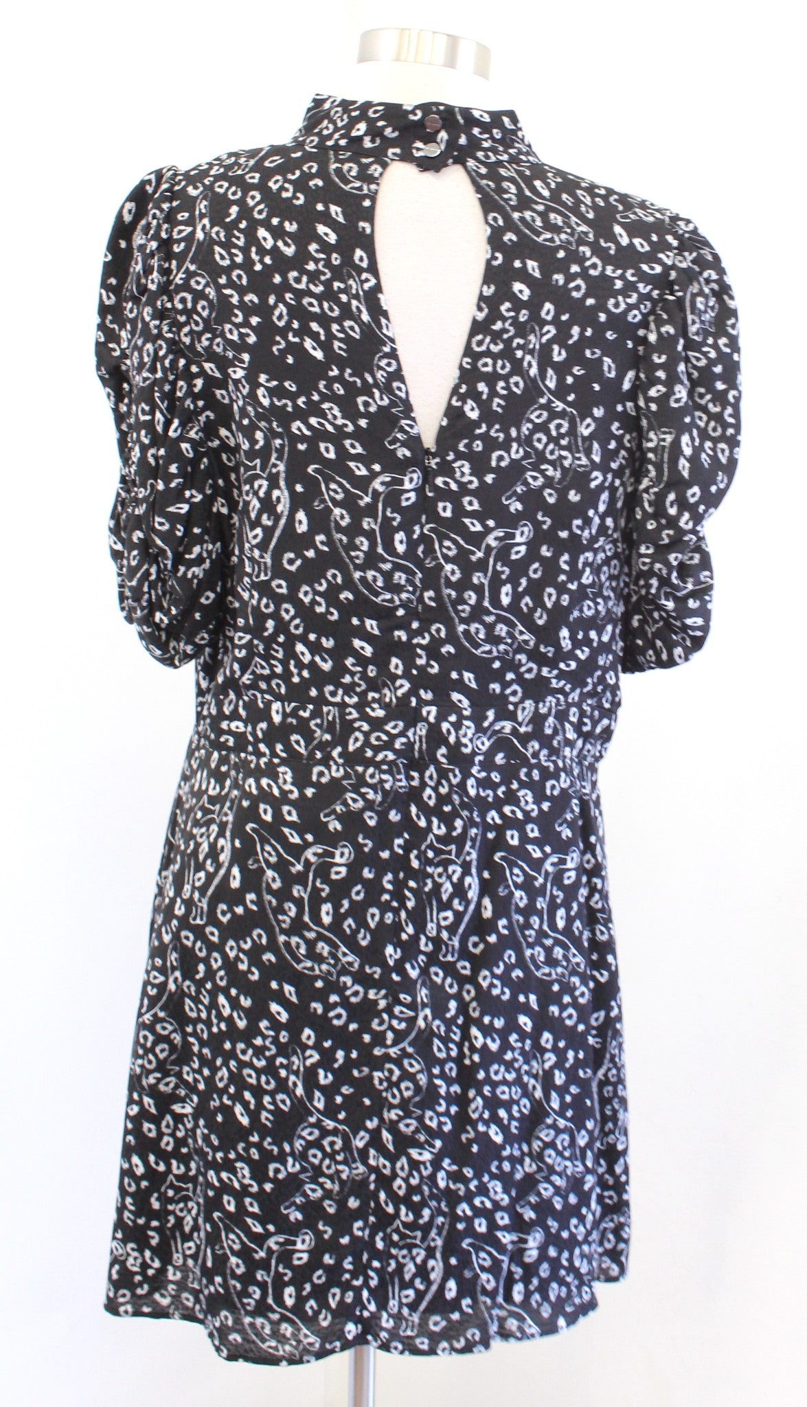 Ted Baker Raayy Black White Leopard Cat Print Puff Sleeve Mini Dress Size 5