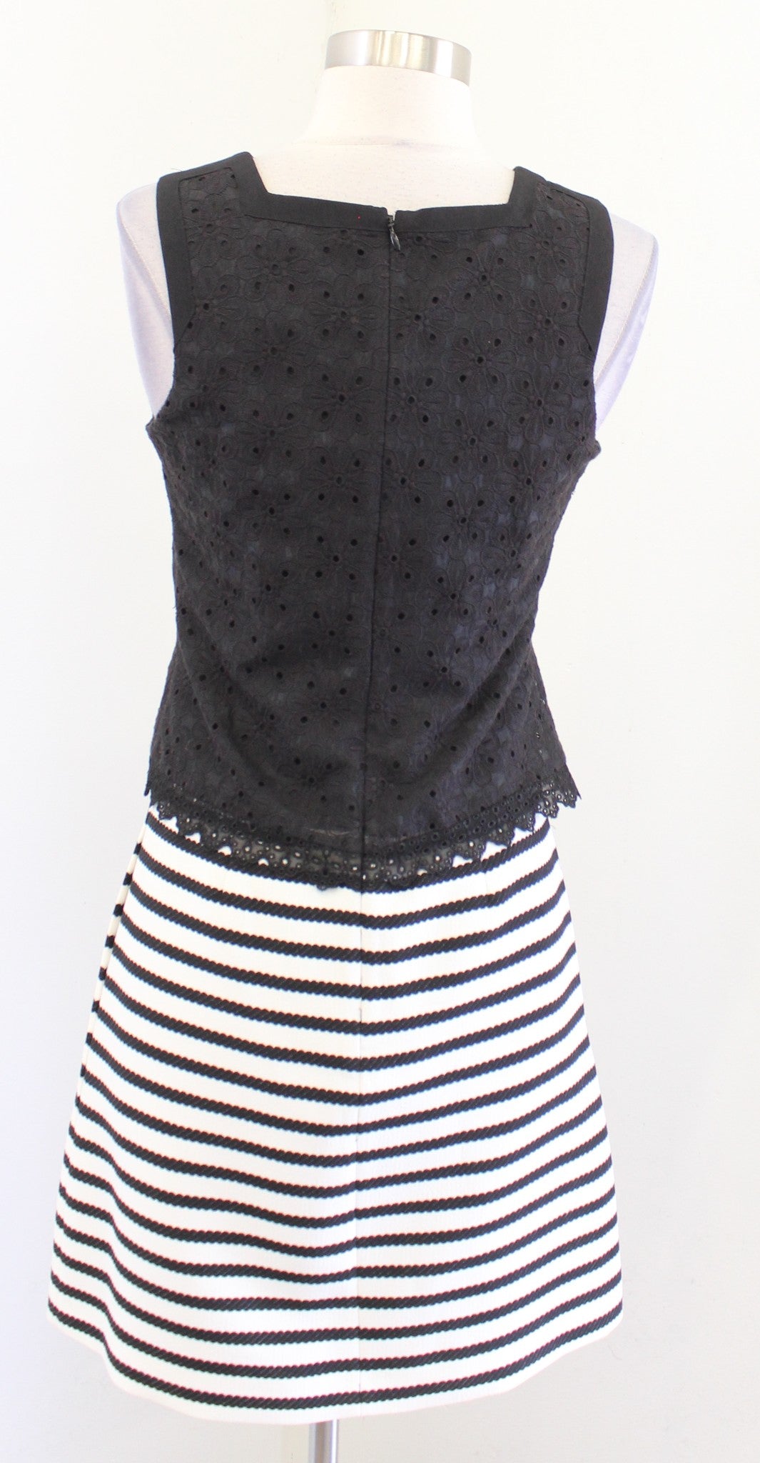 NWT Karen Millen Lace Contrast Black White Striped A Line Mini Dress Size Us 4