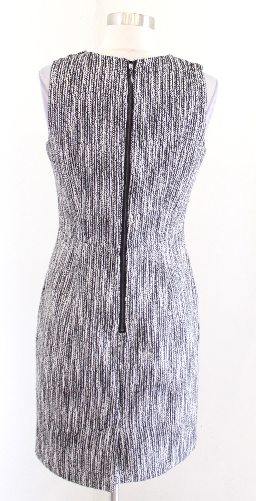 White House Black Market Static Tweed V Neck Sheath Dress Size 4 Button Accent