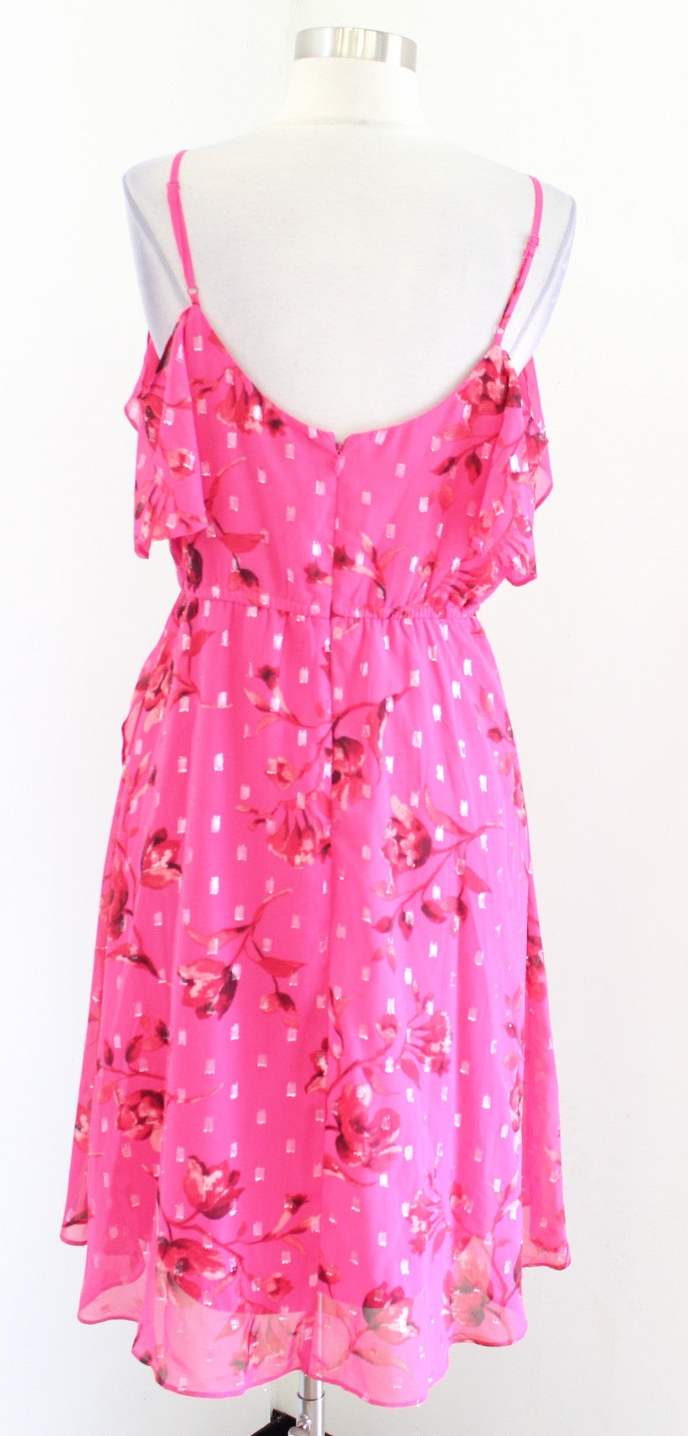 NWT White House Black Market Pink Metallic Floral Cold Shoulder Dress Size 6