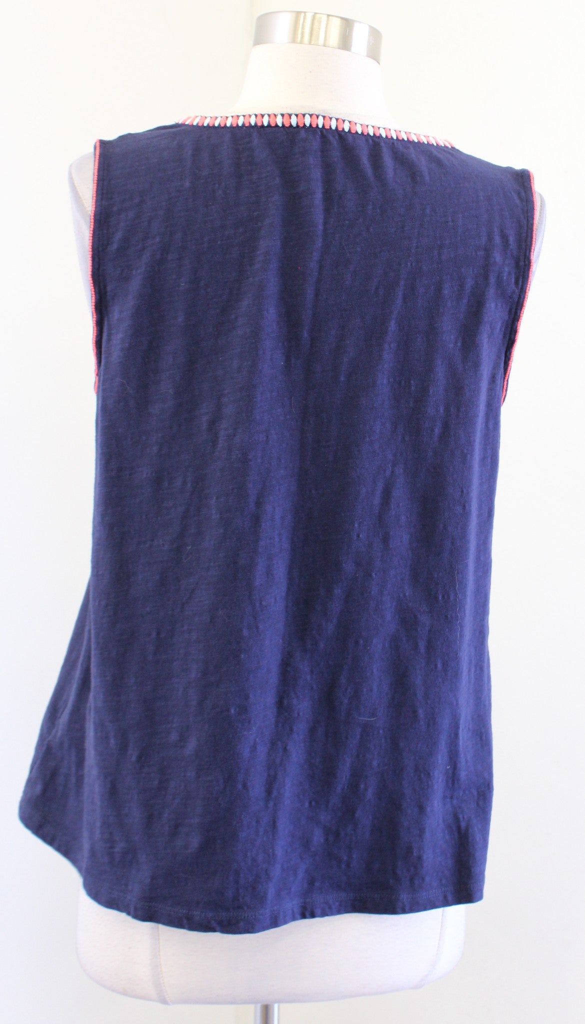 Boden Navy Blue Split Neck Embroidered Shell Tank Top Blouse Size US 8 Geometric