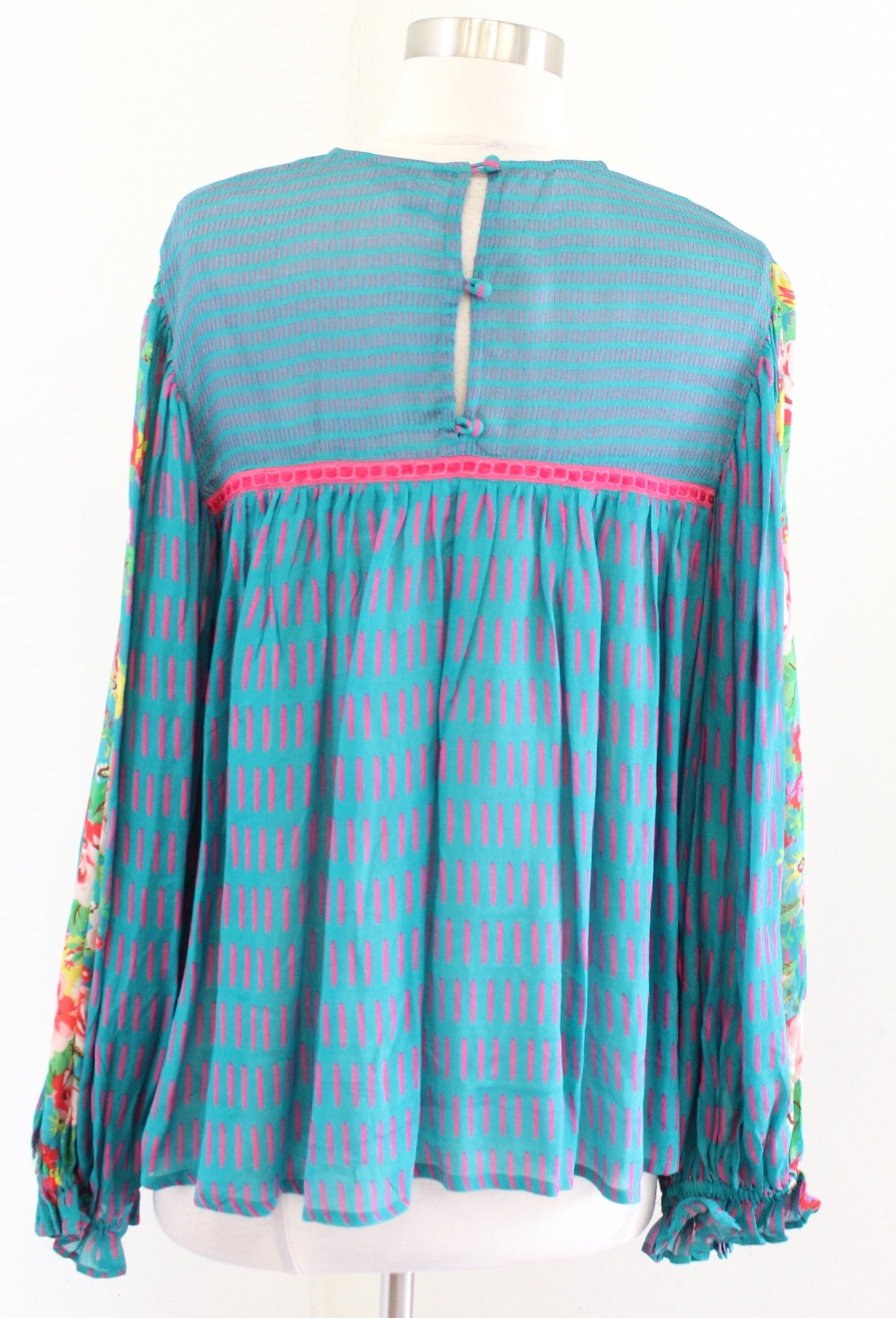 Blank London Bl^nk Anthropologie Miranda Floral Peasant Blouse Top Size S Blue