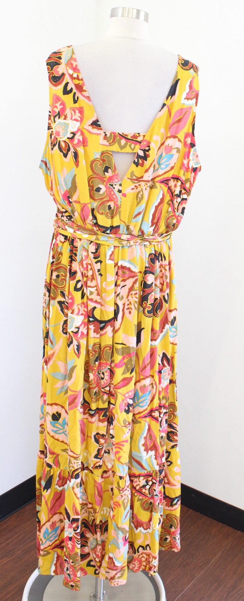 Ann Taylor Loft Plus Saffron Yellow Paisley Floral Tie Waist Maxi Dress Size 20