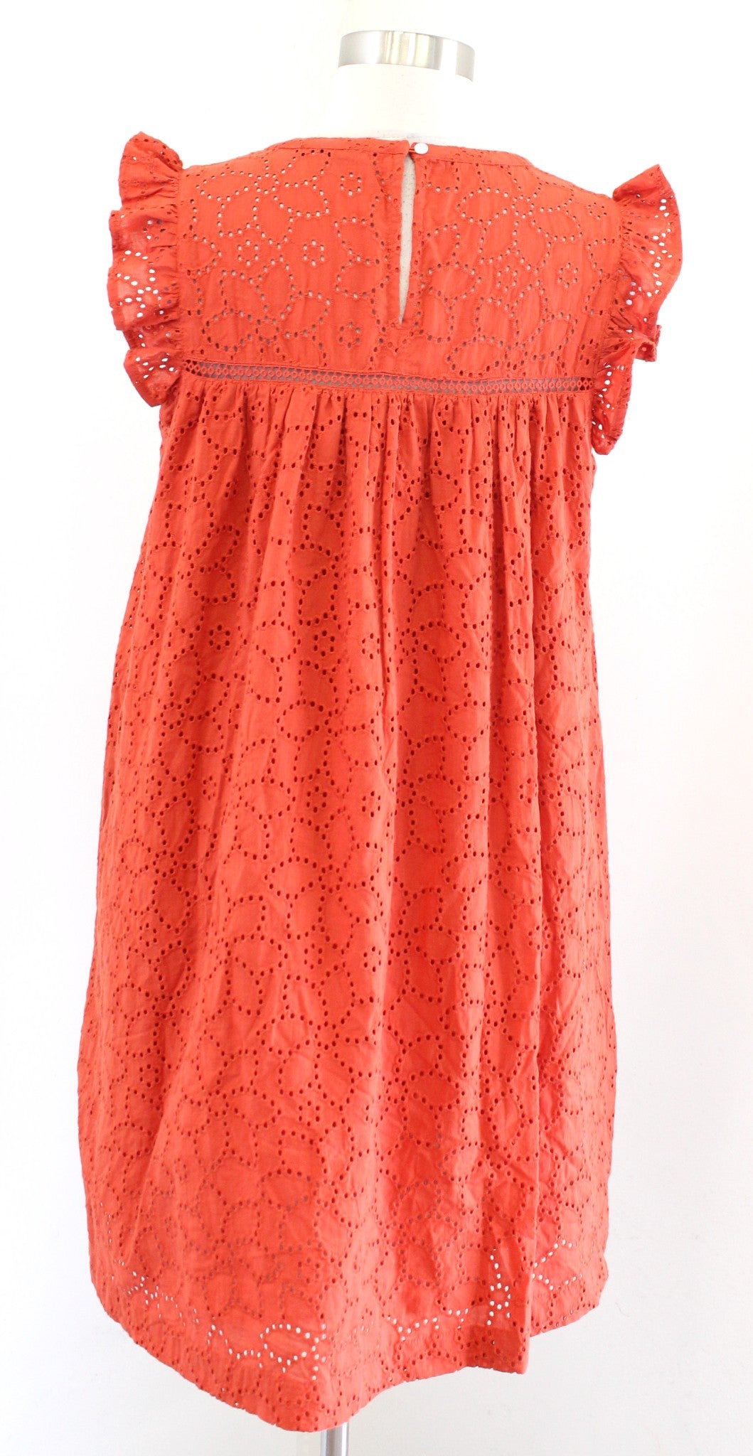 Madewell Burnt Orange Floral Ruffle Sleeve Eyelet Swing Shift Mini Dress Size S
