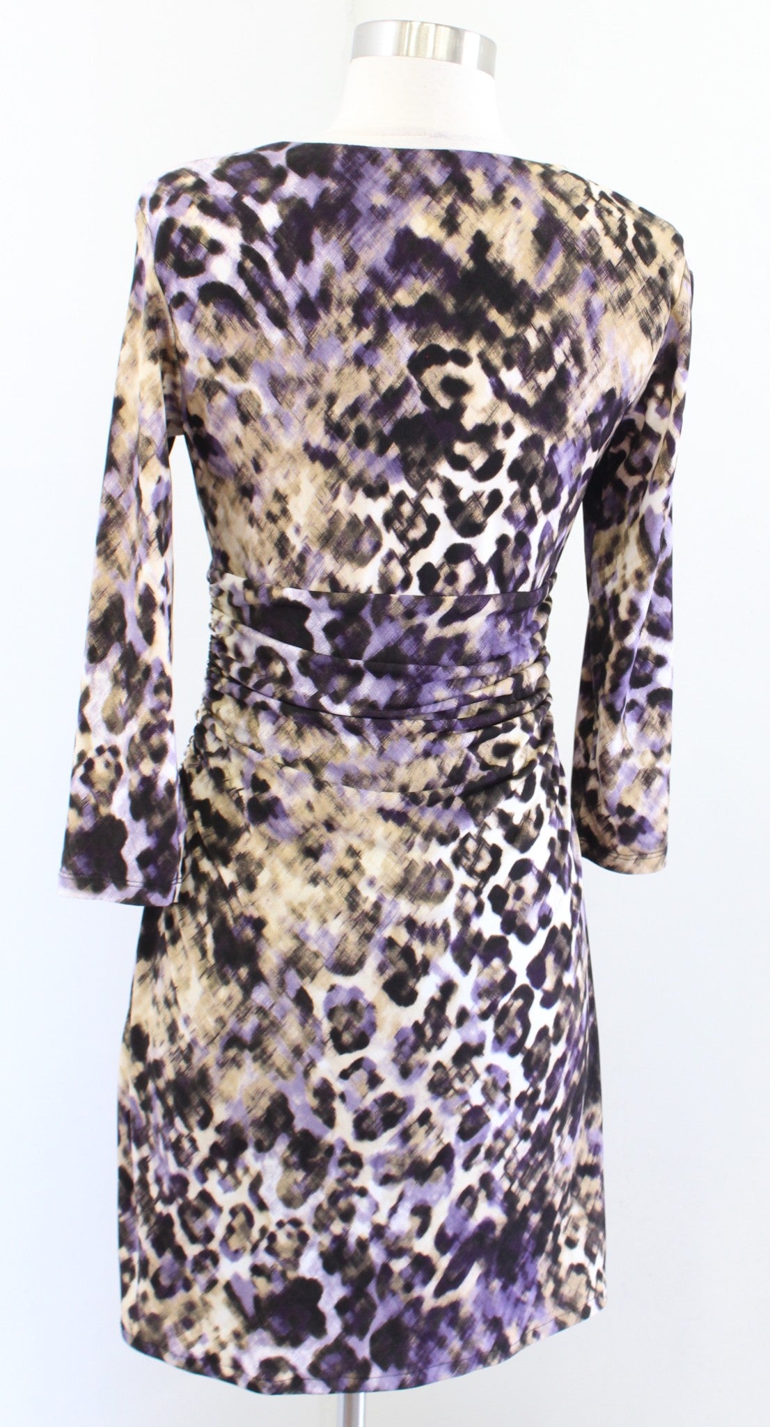 Lauren Ralph Lauren Abstract Animal Print Ruched Wiggle Dress Size 2 Purple Tan