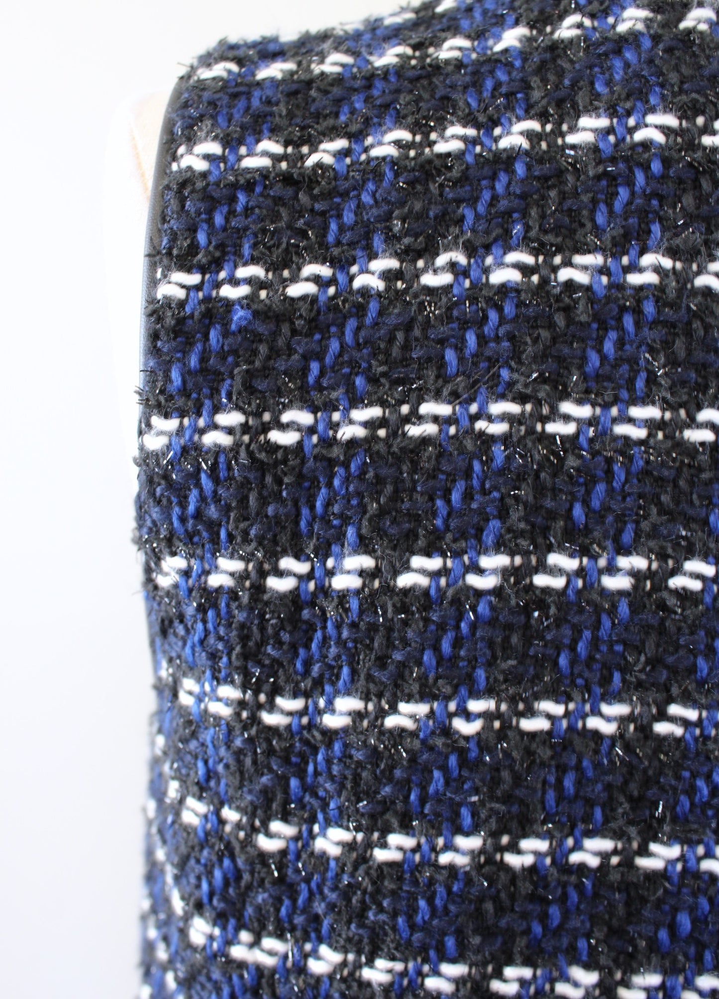 NWT Ann Taylor Blue Black Metallic Tweed Fringe Shift Dress Size 6P Sleeveless