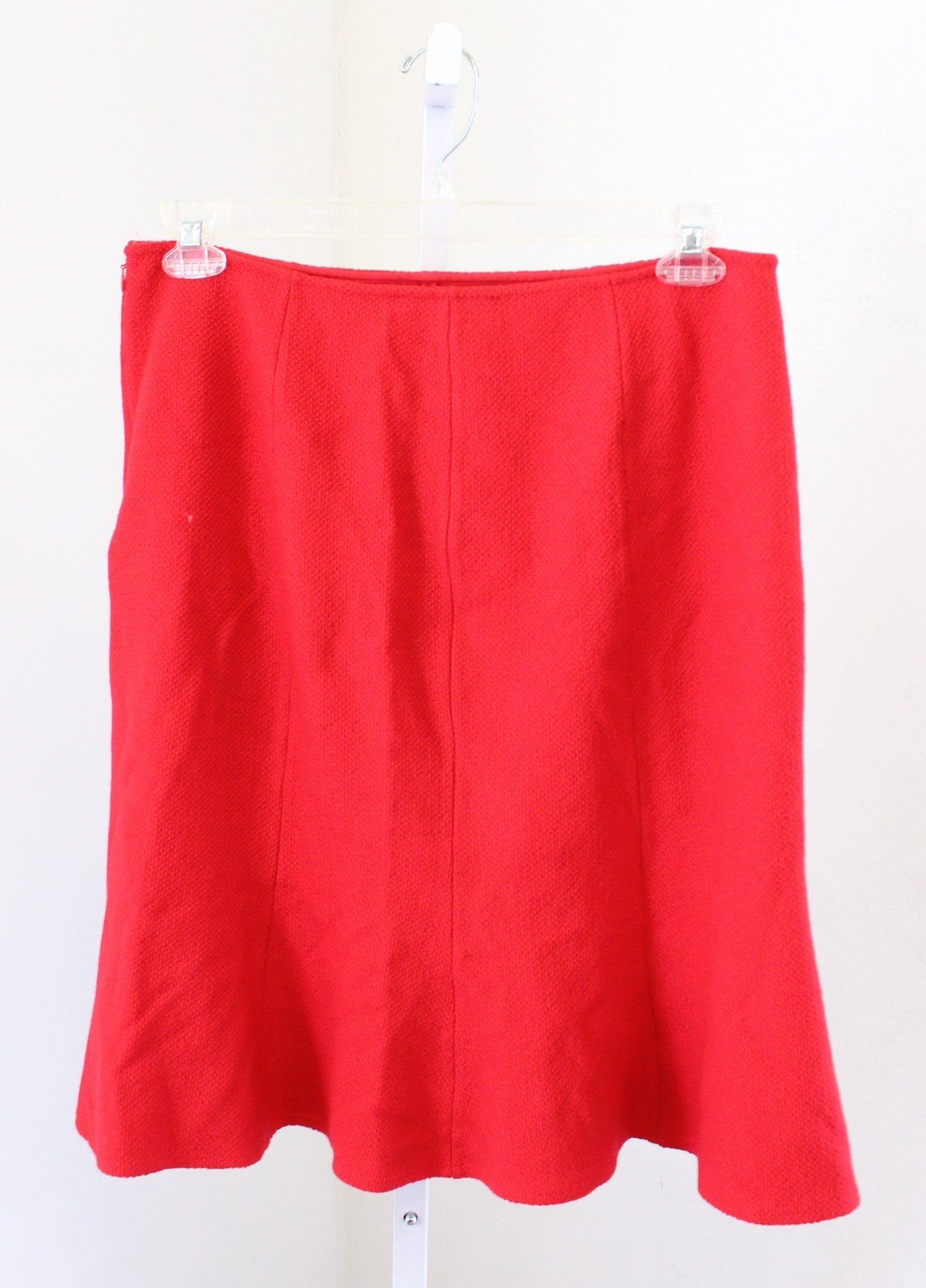 St John Womens Solid Red Textured Knit Pleated Flounce Hem Skirt Size 12