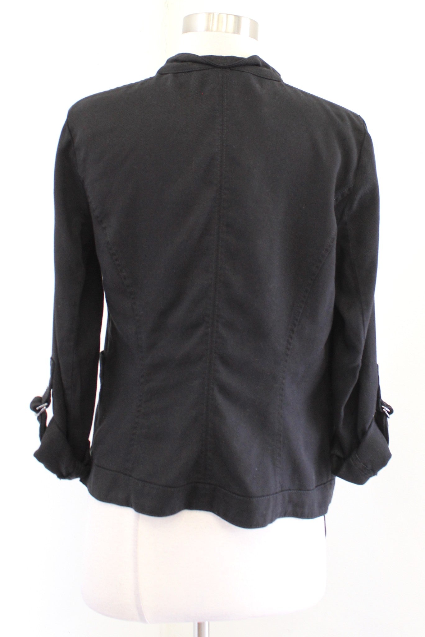 NWT White House Black Market Black Roll Sleeve Draped Front Blazer Jacket Sz XS