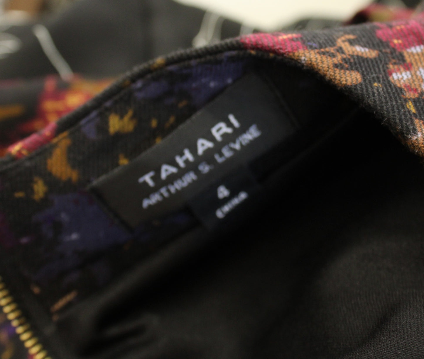 Tahari ASL Levine Black Multi Color Abstract Check Plaid Mock Neck Dress Size 4